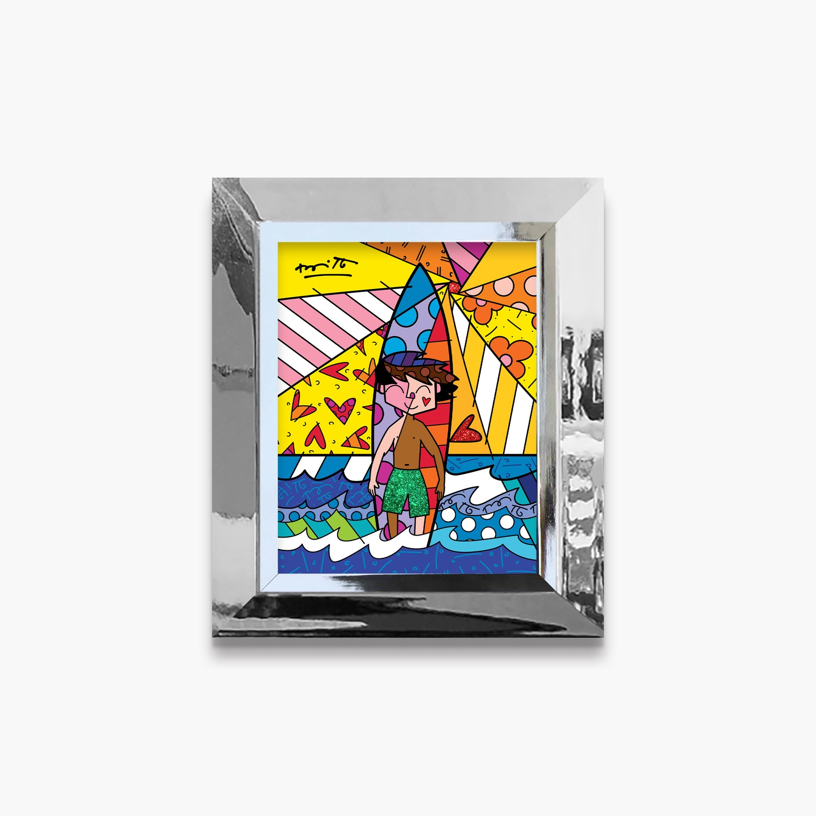 Romero Britto surfing day limited edition print colorful pop art design