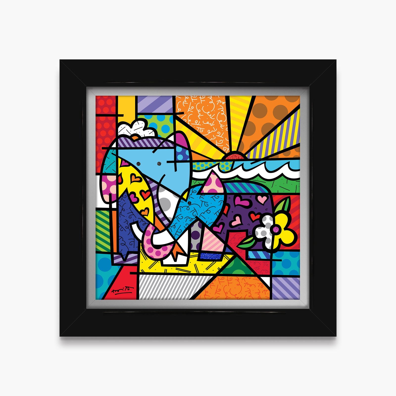 Romero Britto elephant family limited edition print colorful pop art design