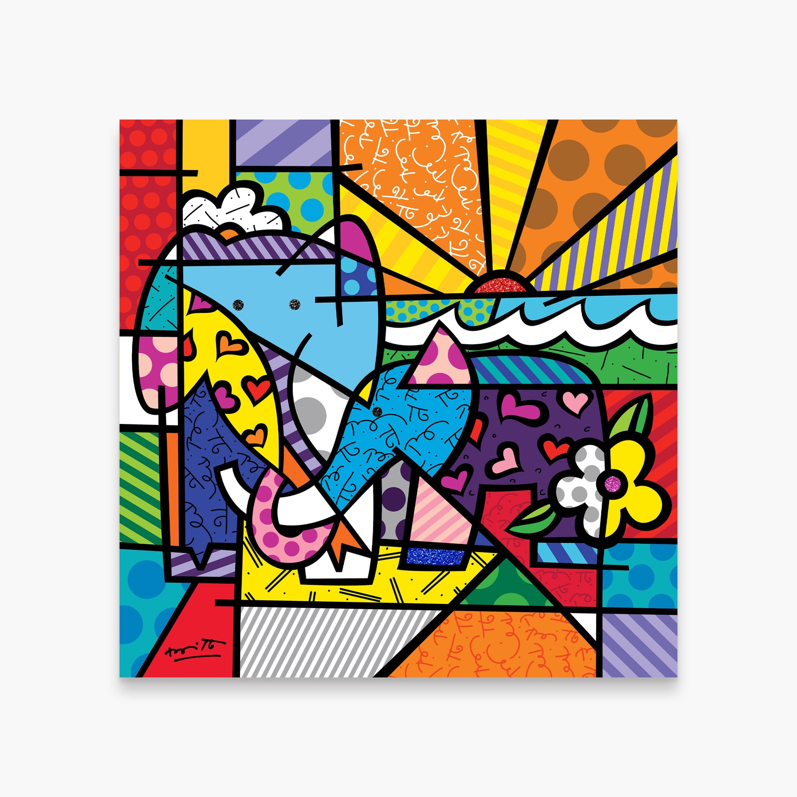 Romero Britto elephant family limited edition print colorful pop art design