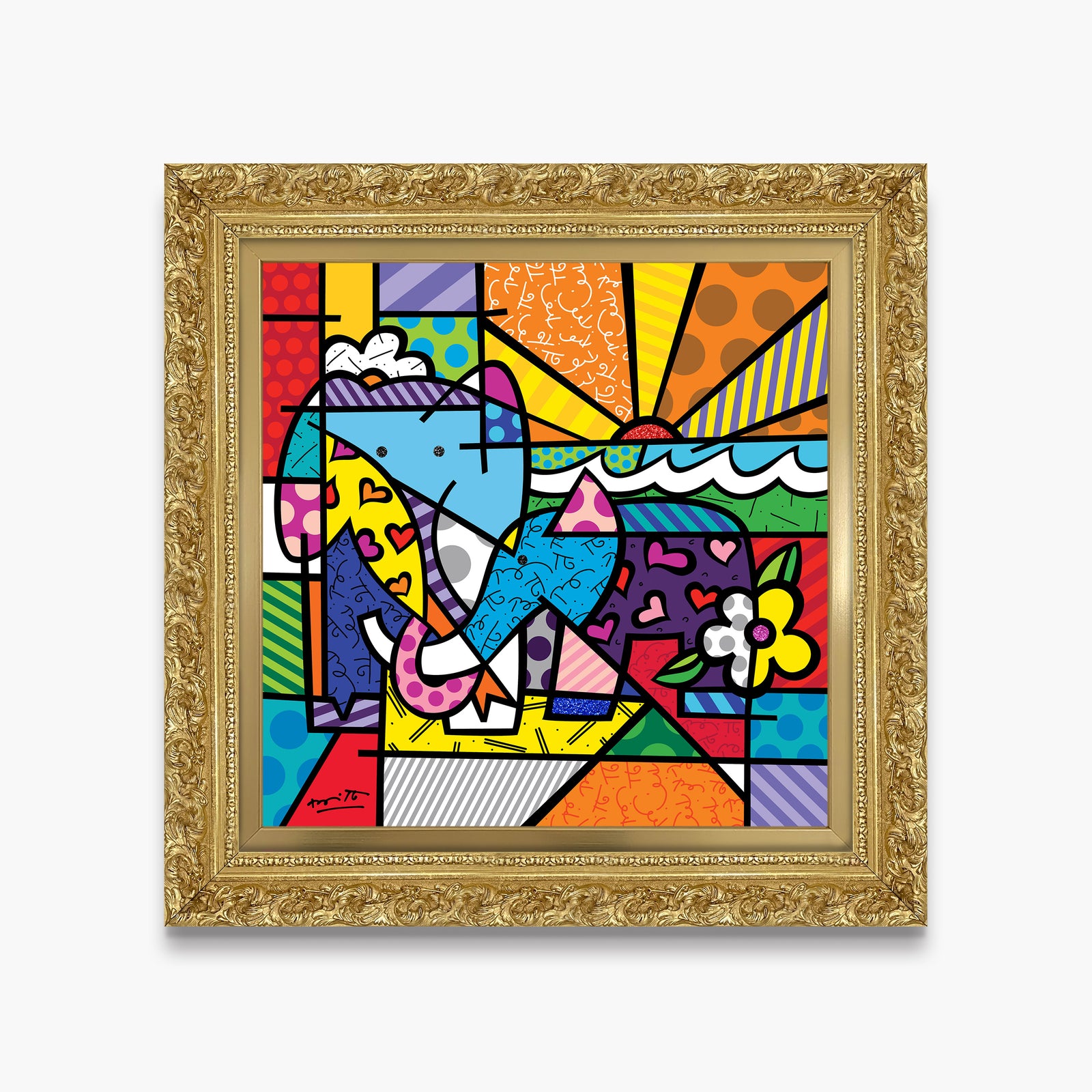 Romero Britto elephant family limited edition print colorful pop art design