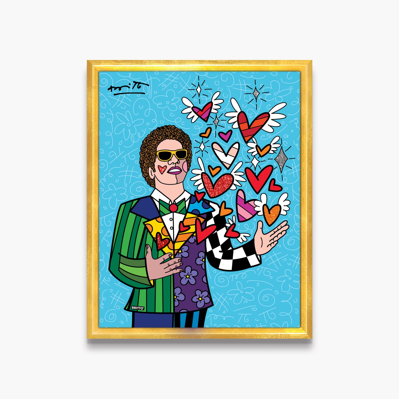 Romero Britto sharing love limited edition print contemporary pop art piece