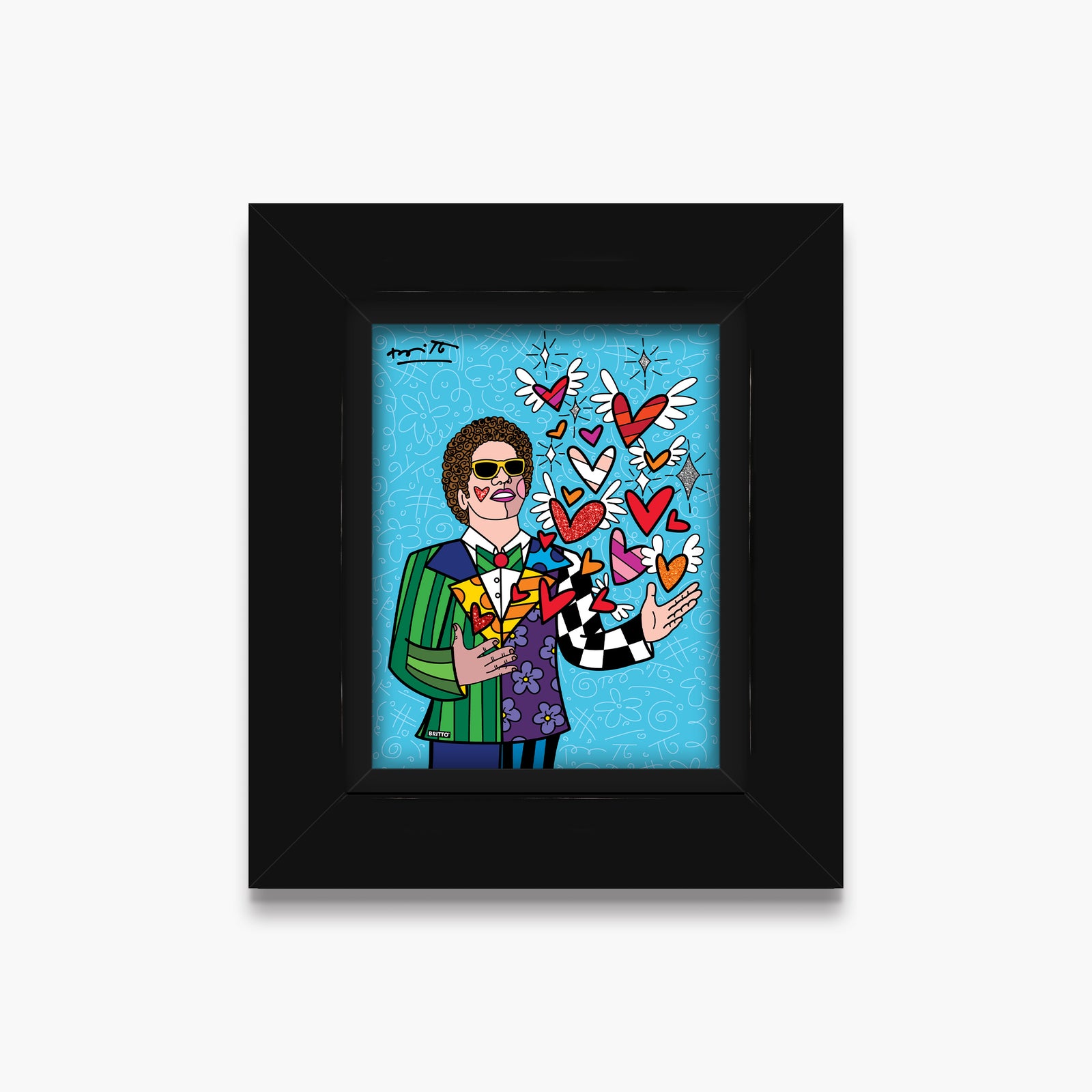 Romero Britto sharing love limited edition print colorful pop art design