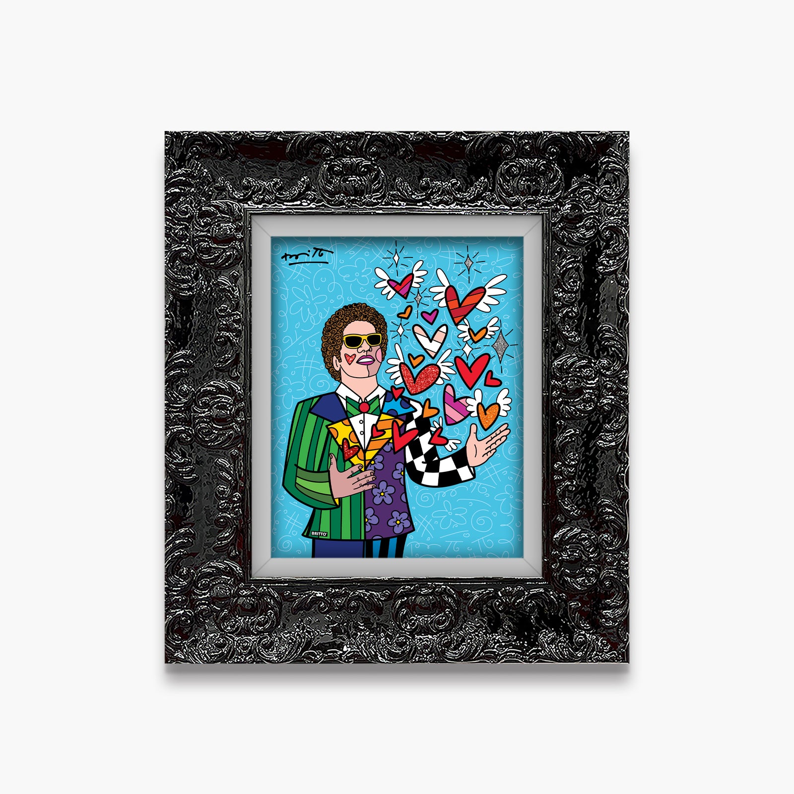 Romero Britto sharing love limited edition print colorful pop art design