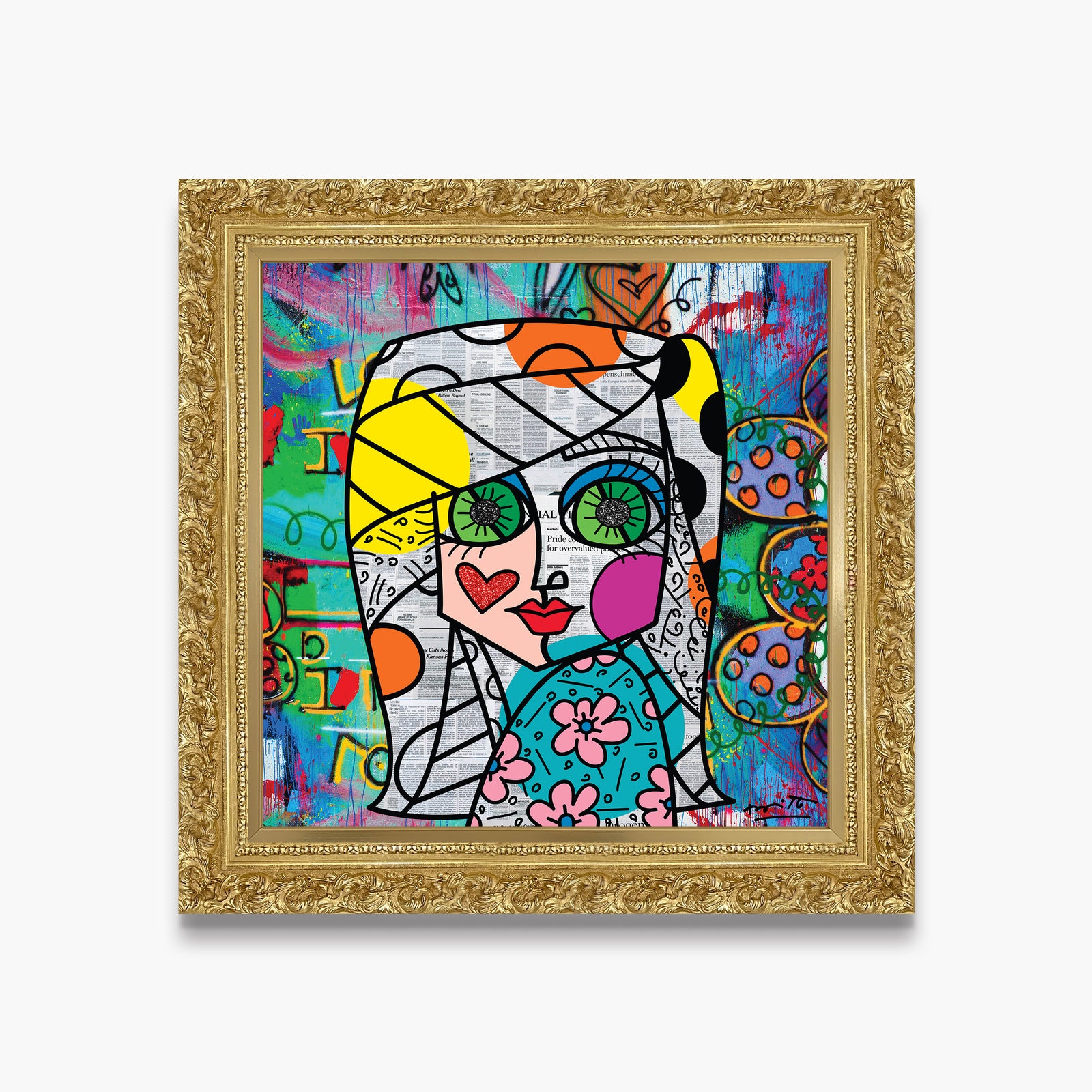 Romero Britto look me in the eyes colorful pop art design