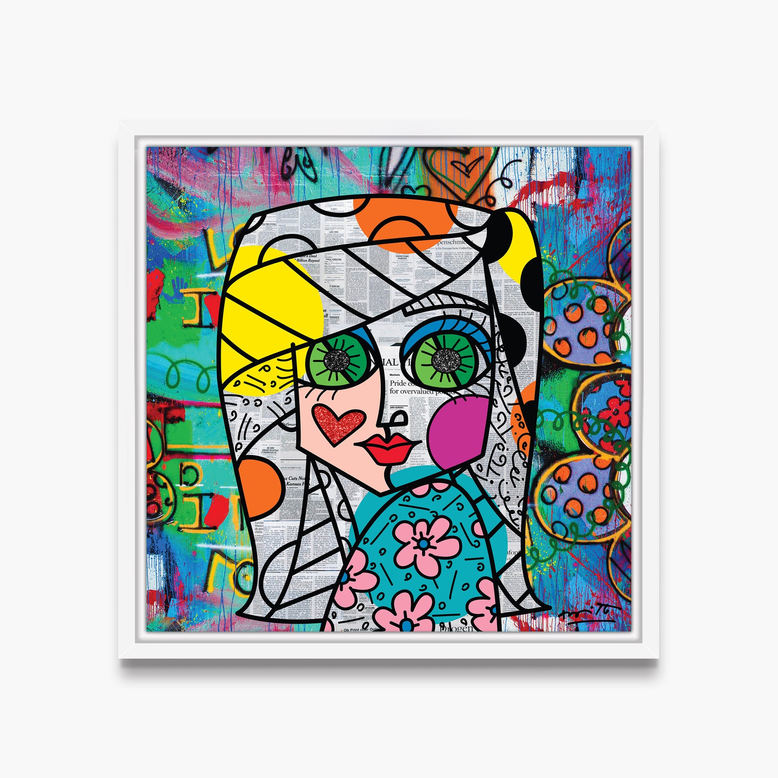 Romero Britto look me in the eyes contemporary pop art piece