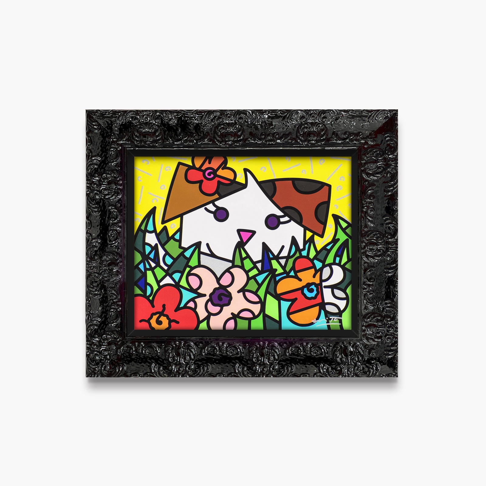 Romero Britto spring puppy limited edition print contemporary pop art piece