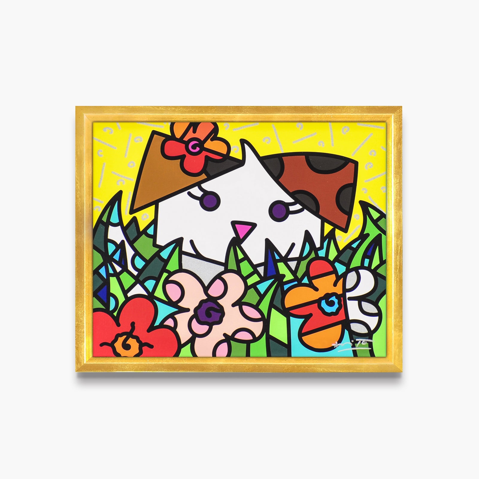 Romero Britto spring puppy limited edition print contemporary pop art piece