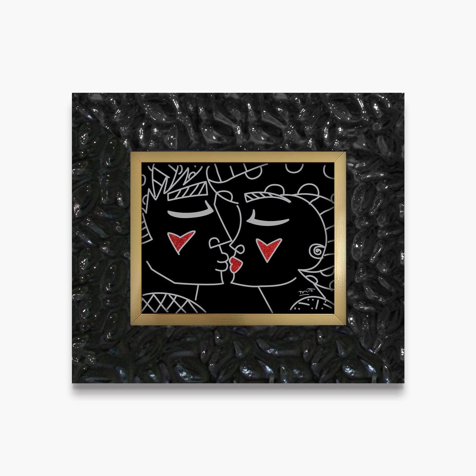 Romero Britto two red hearts red lips colorful pop art design