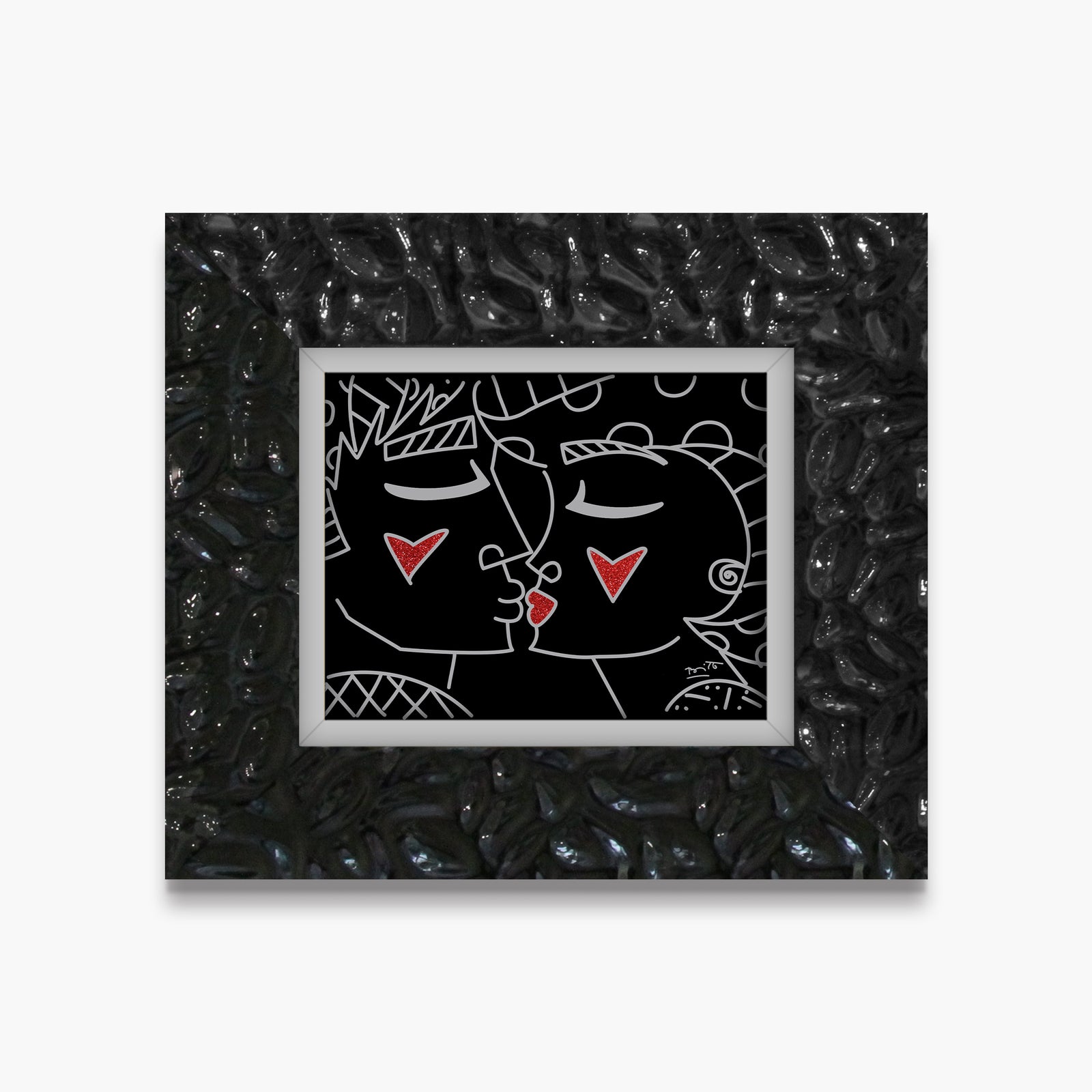 Romero Britto two red hearts red lips contemporary pop art piece