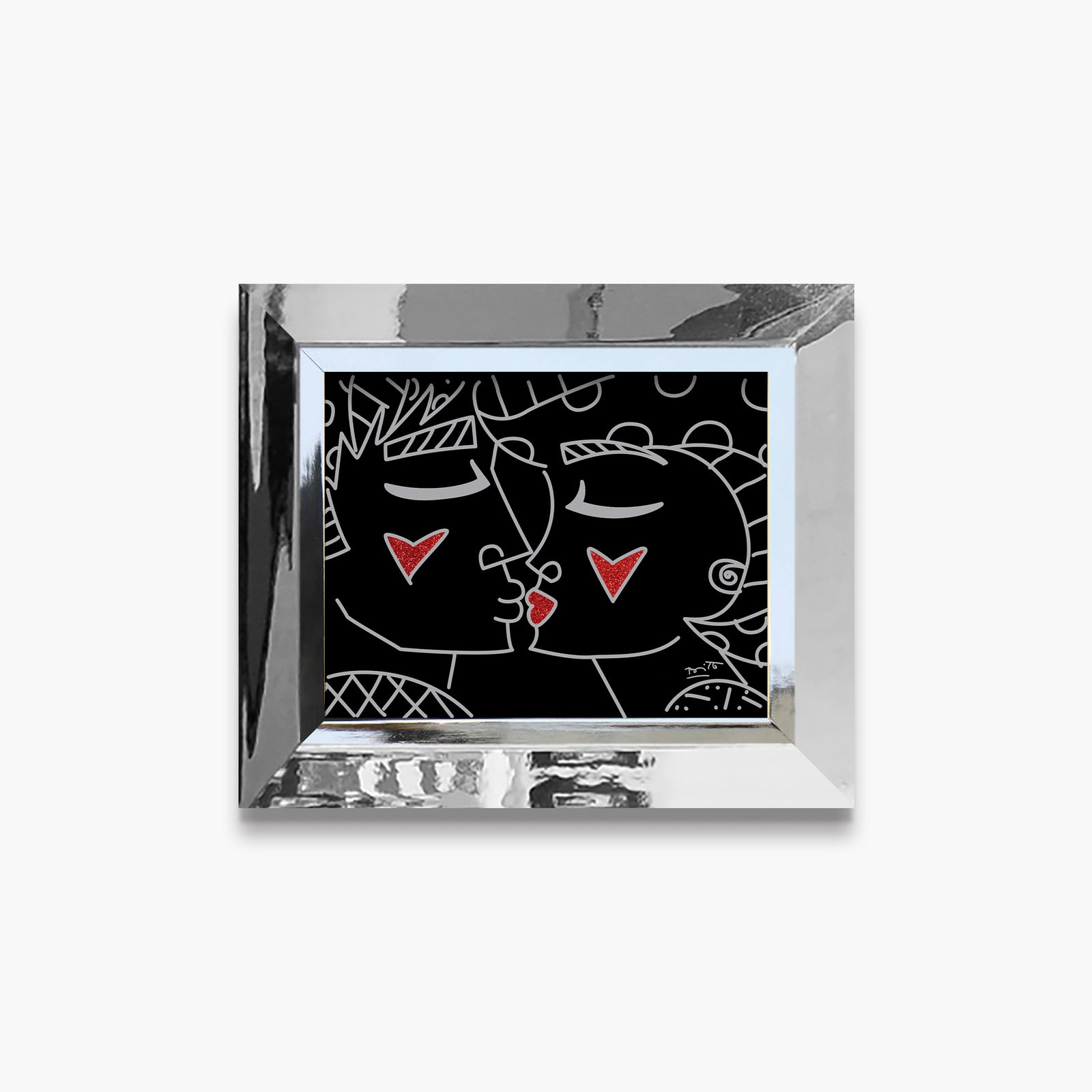 Romero Britto two red hearts red lips colorful pop art design