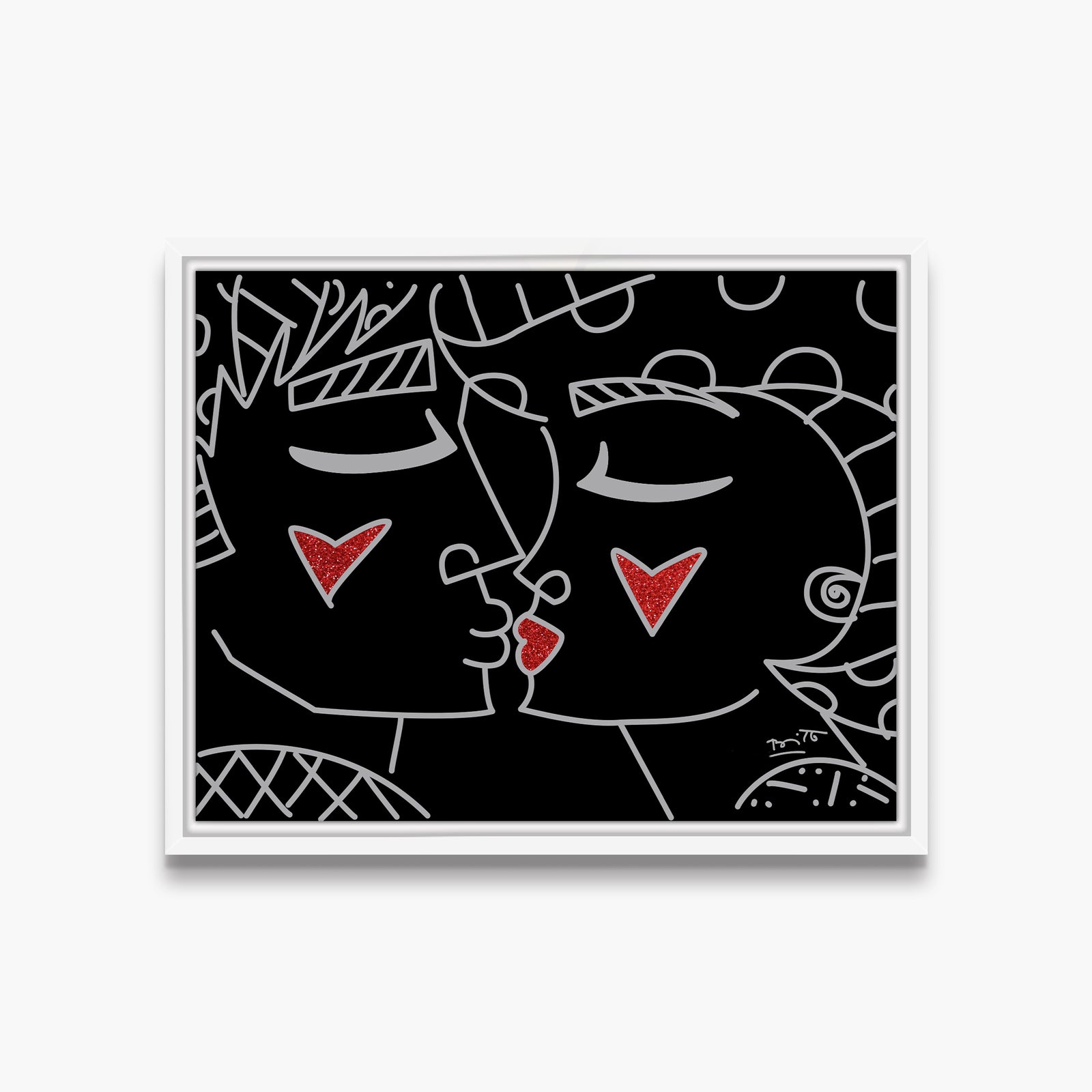 Romero Britto two red hearts red lips colorful pop art design
