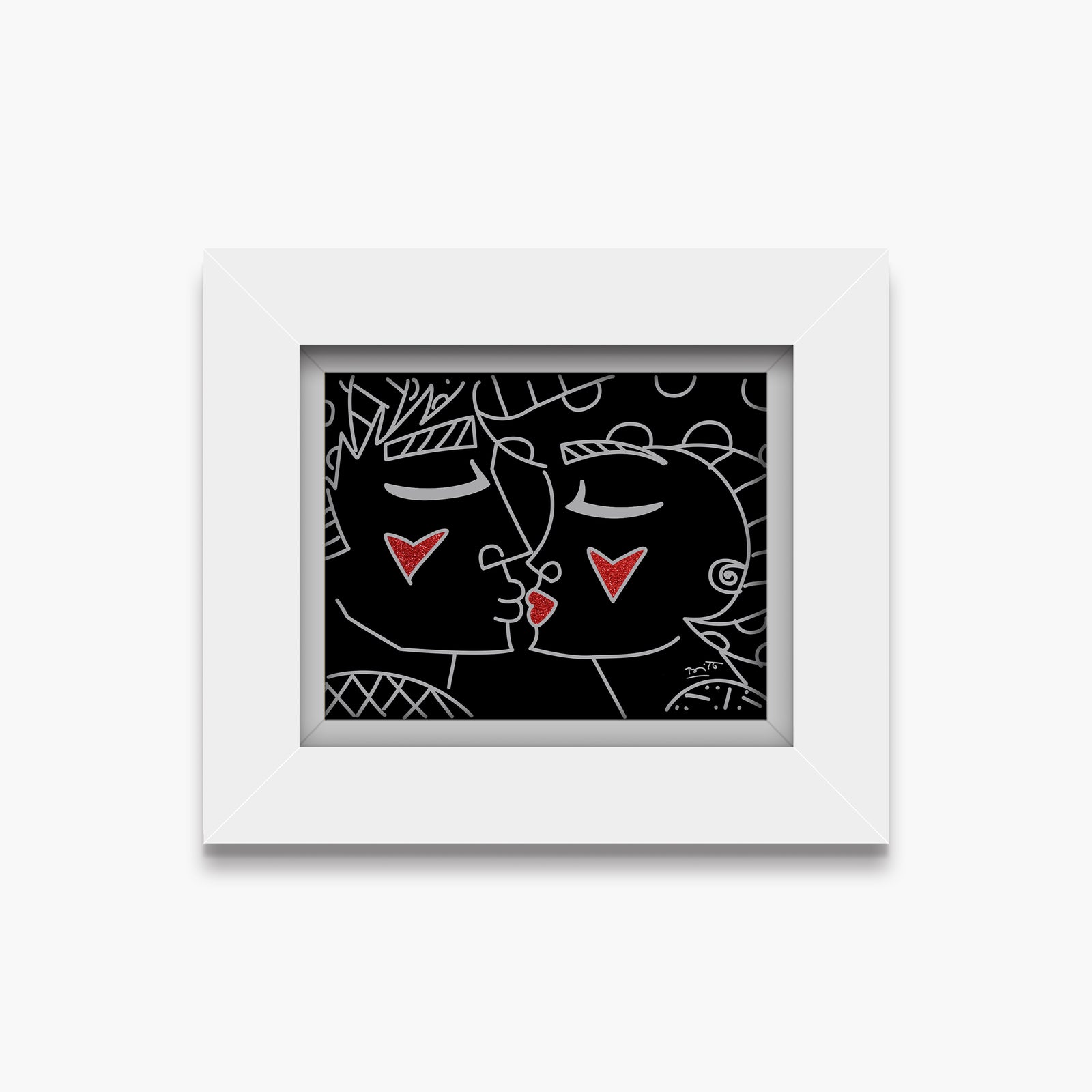 Romero Britto two red hearts red lips colorful pop art design