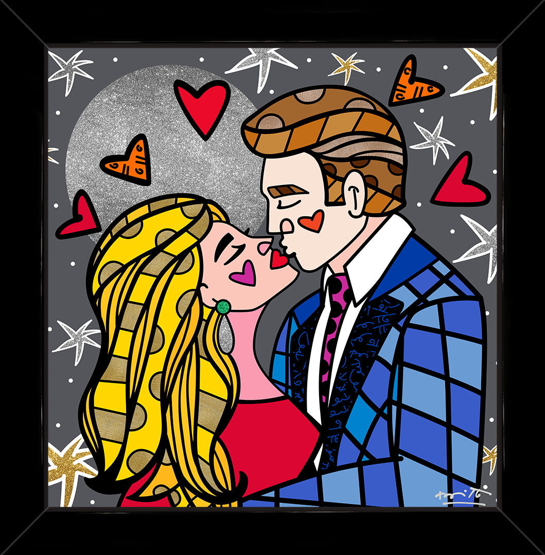 Romero Britto moonstruck limited edition print contemporary pop art piece