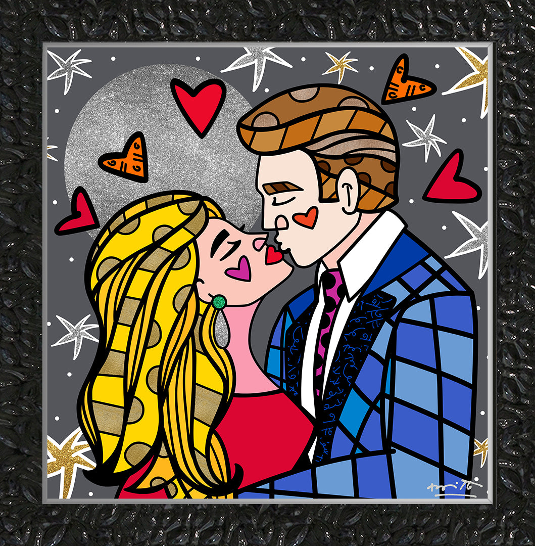 Romero Britto moonstruck limited edition print contemporary pop art piece