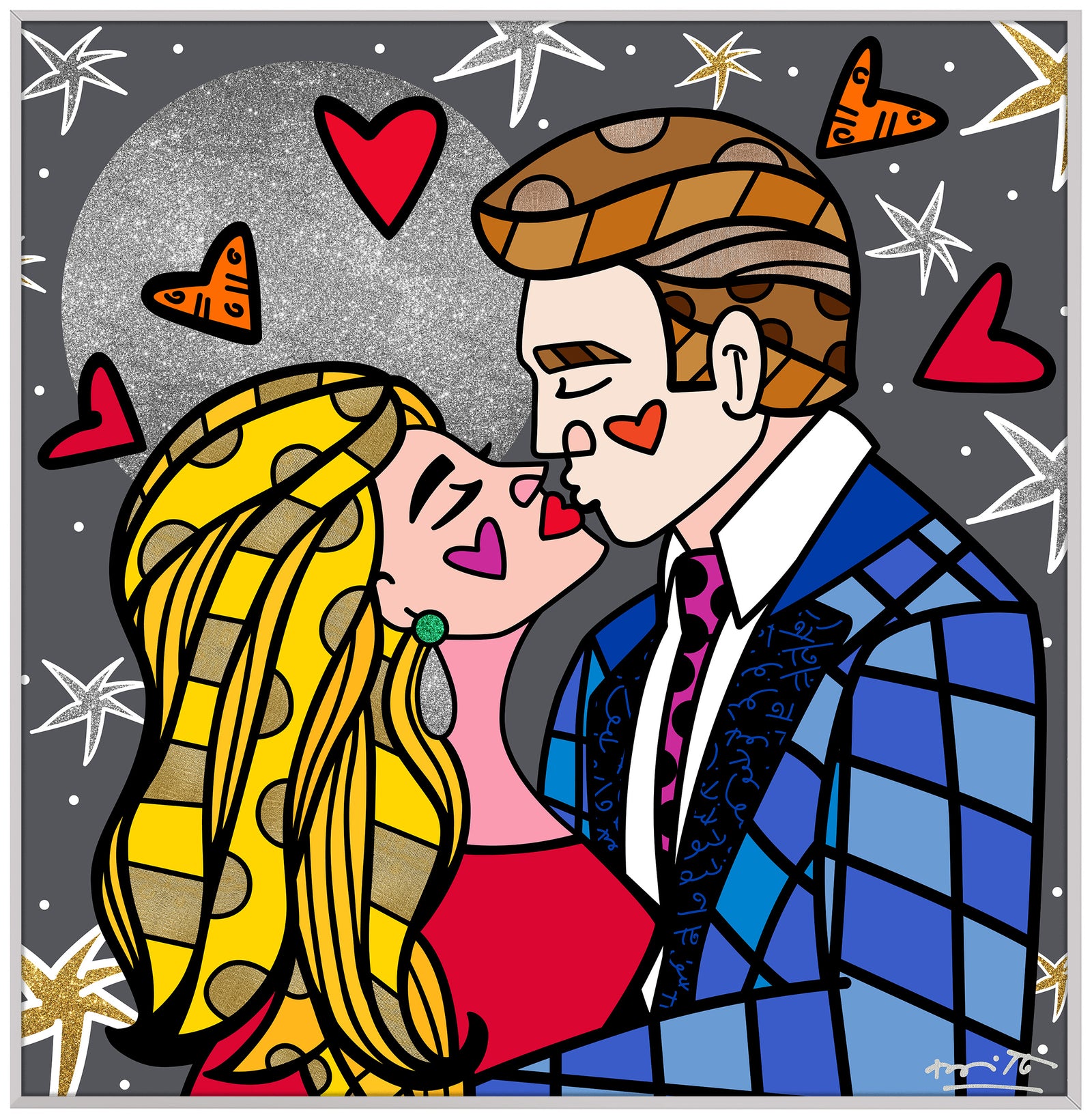 Romero Britto moonstruck limited edition print contemporary pop art piece