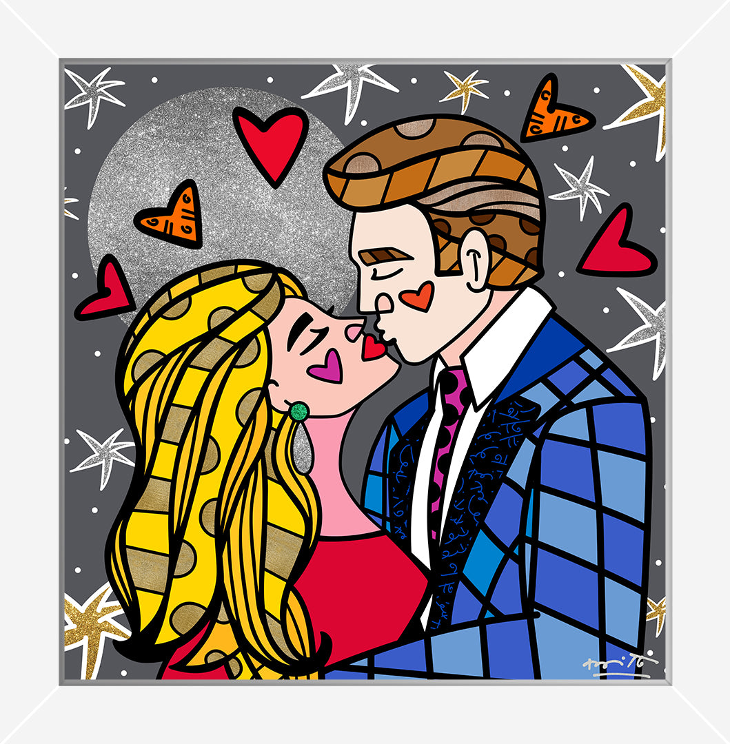 Romero Britto moonstruck limited edition print colorful pop art design