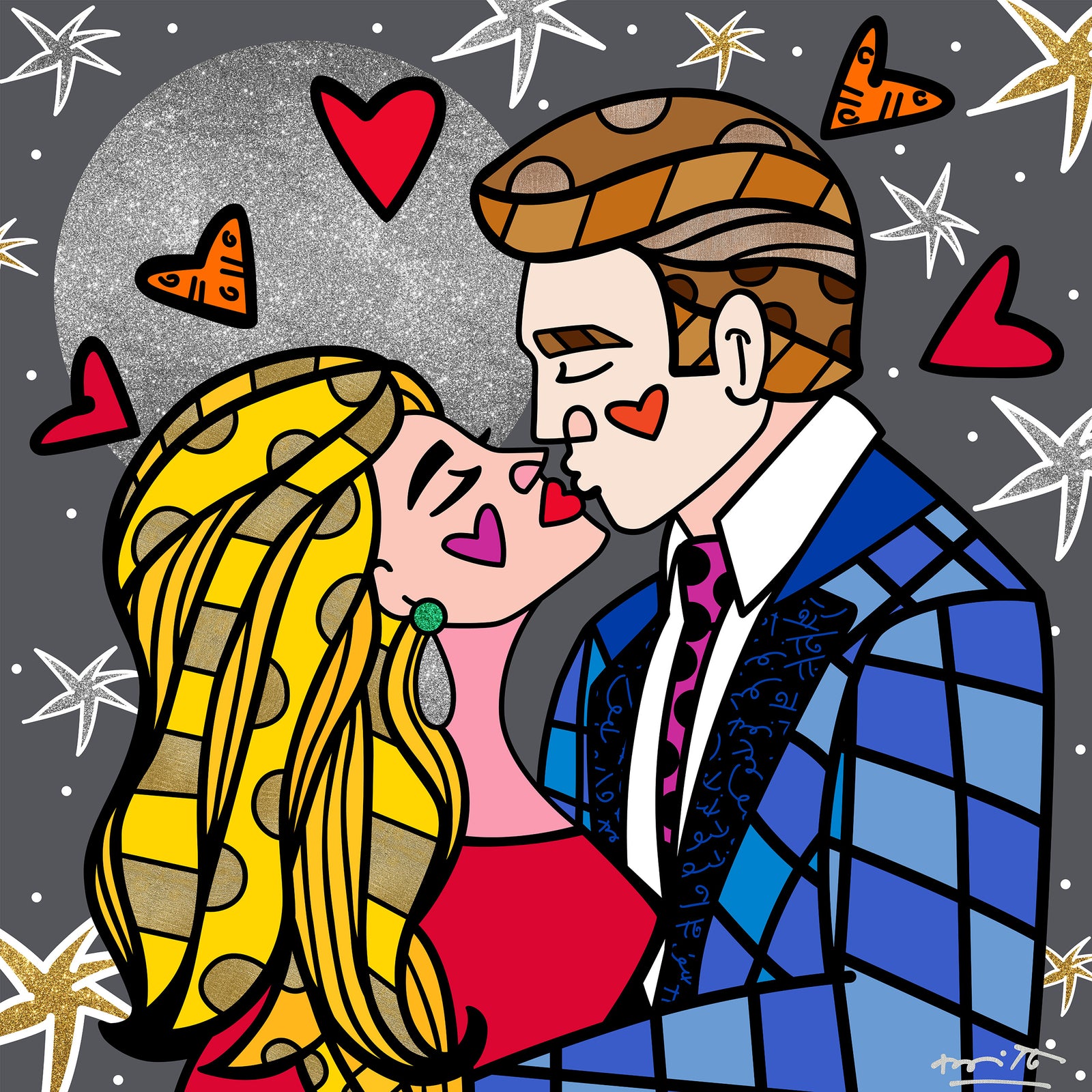 Romero Britto moonstruck limited edition print colorful pop art design