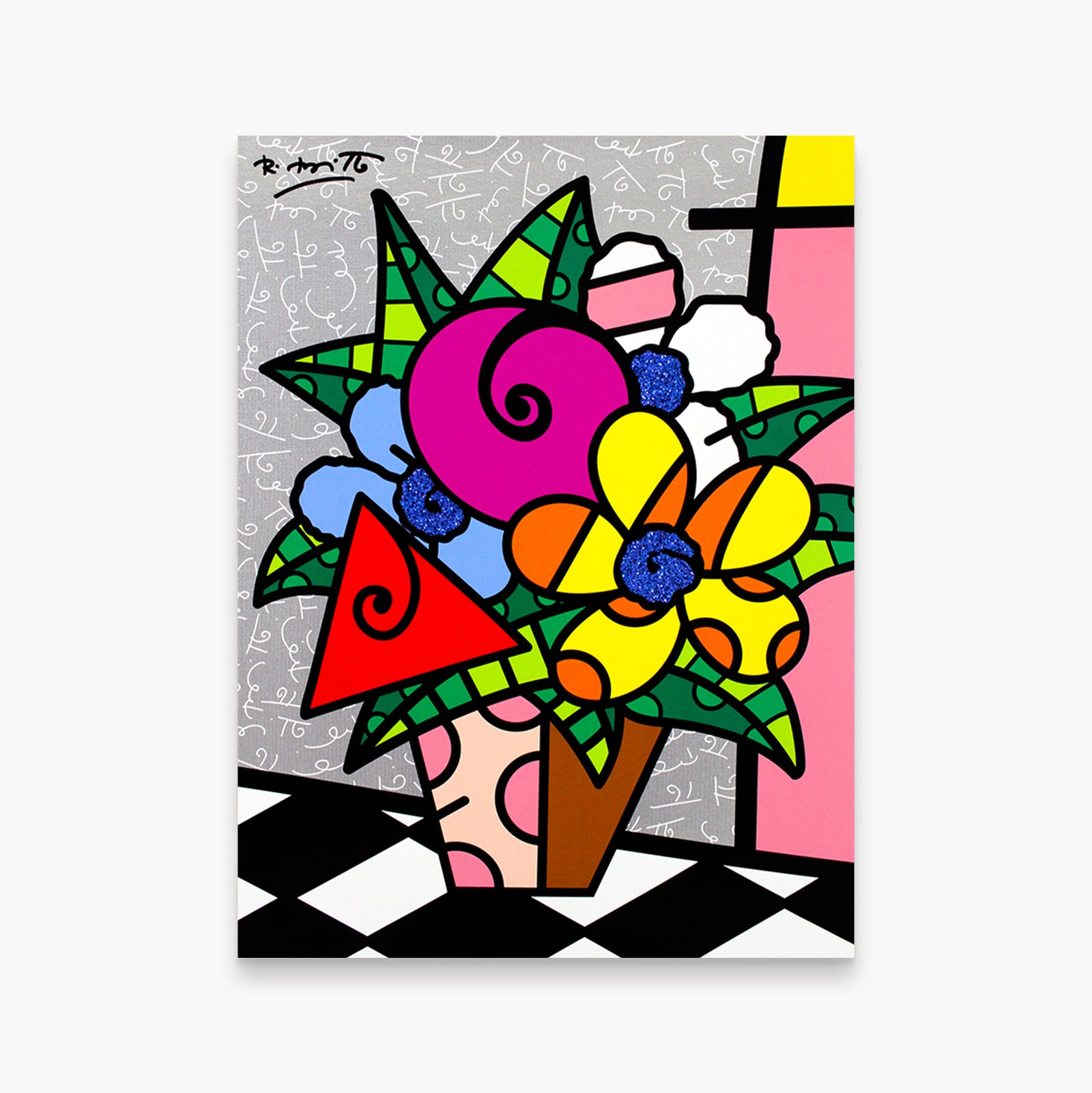 Romero Britto flowers for you limited edition colorful pop art design