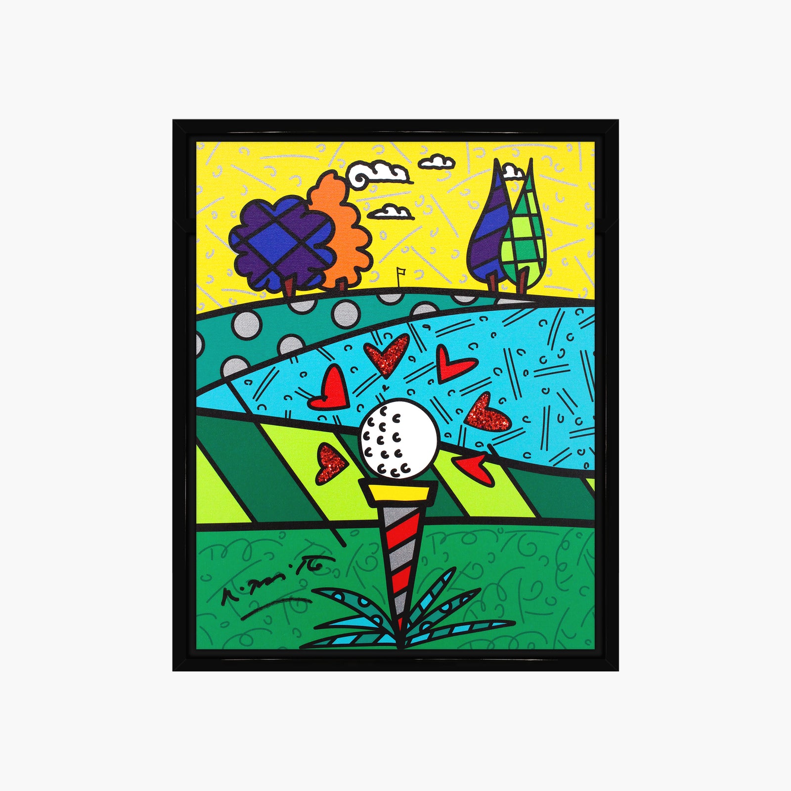 Romero Britto love golf limited edition print colorful pop art design
