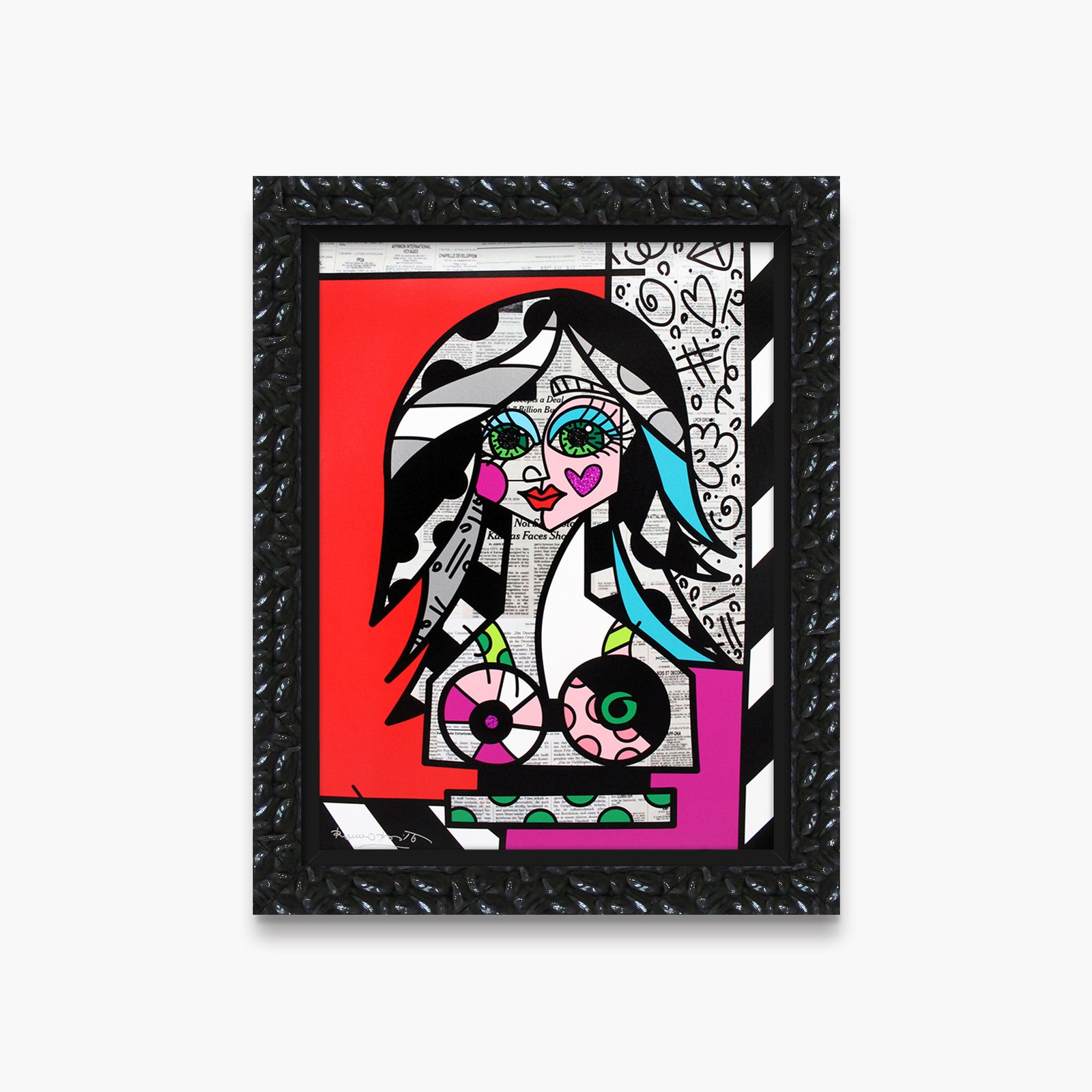 Romero Britto red pink limited edition print contemporary pop art piece