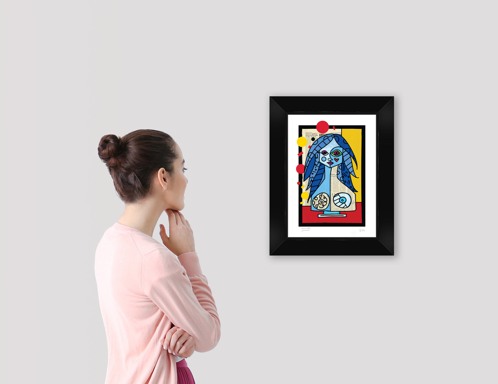 Romero Britto blue red yellow limited edition contemporary pop art piece