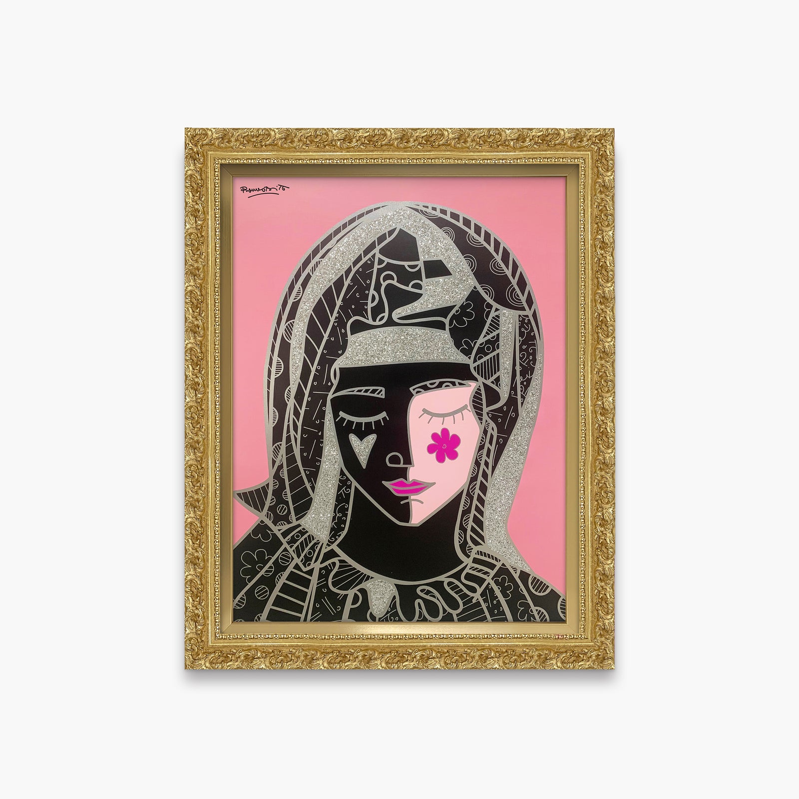 Romero Britto mother in pink silver limited contemporary pop art piece