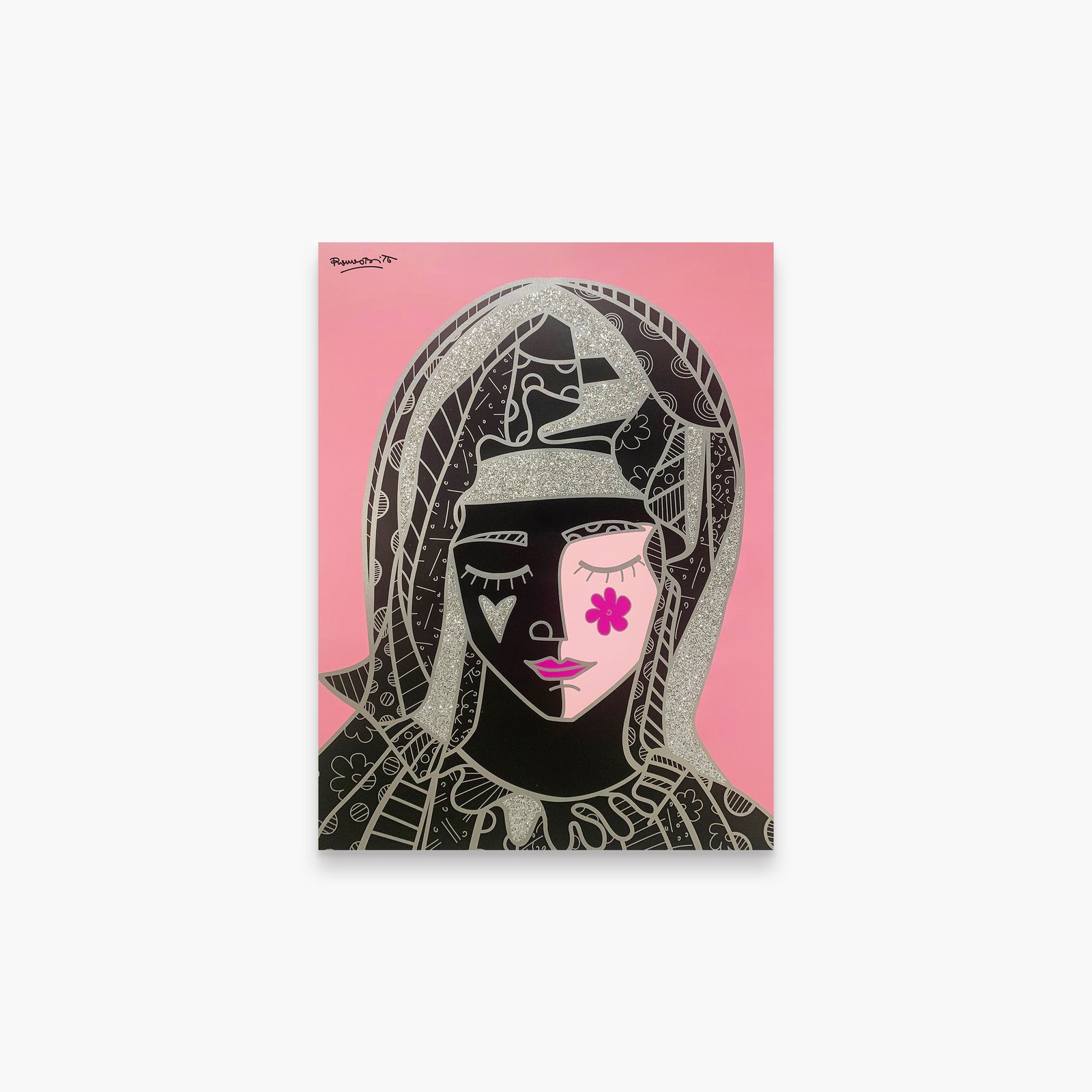 Romero Britto mother in pink silver limited colorful pop art design