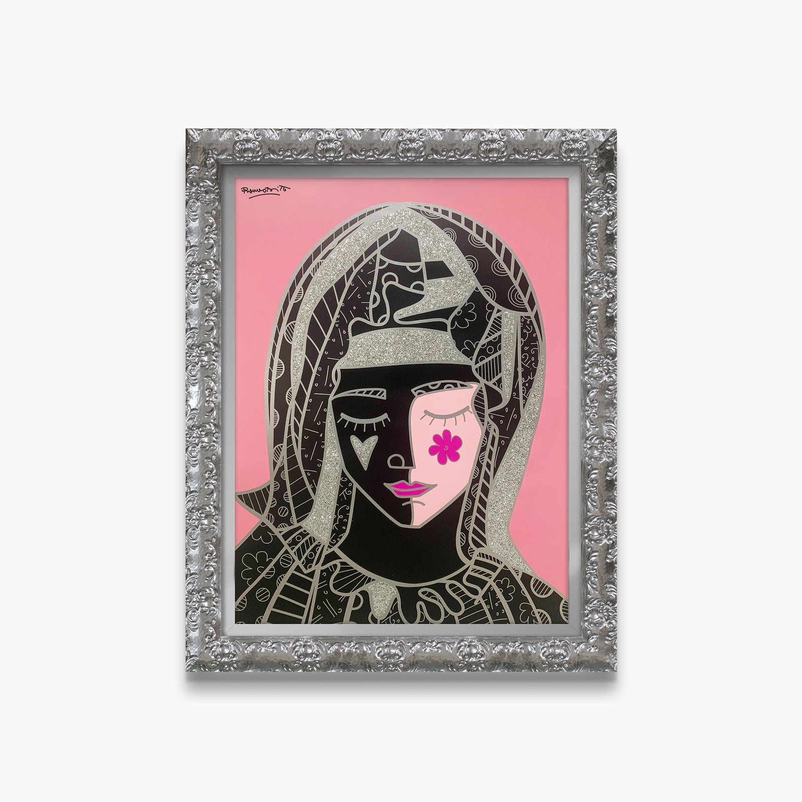 Romero Britto mother in pink silver limited colorful pop art design