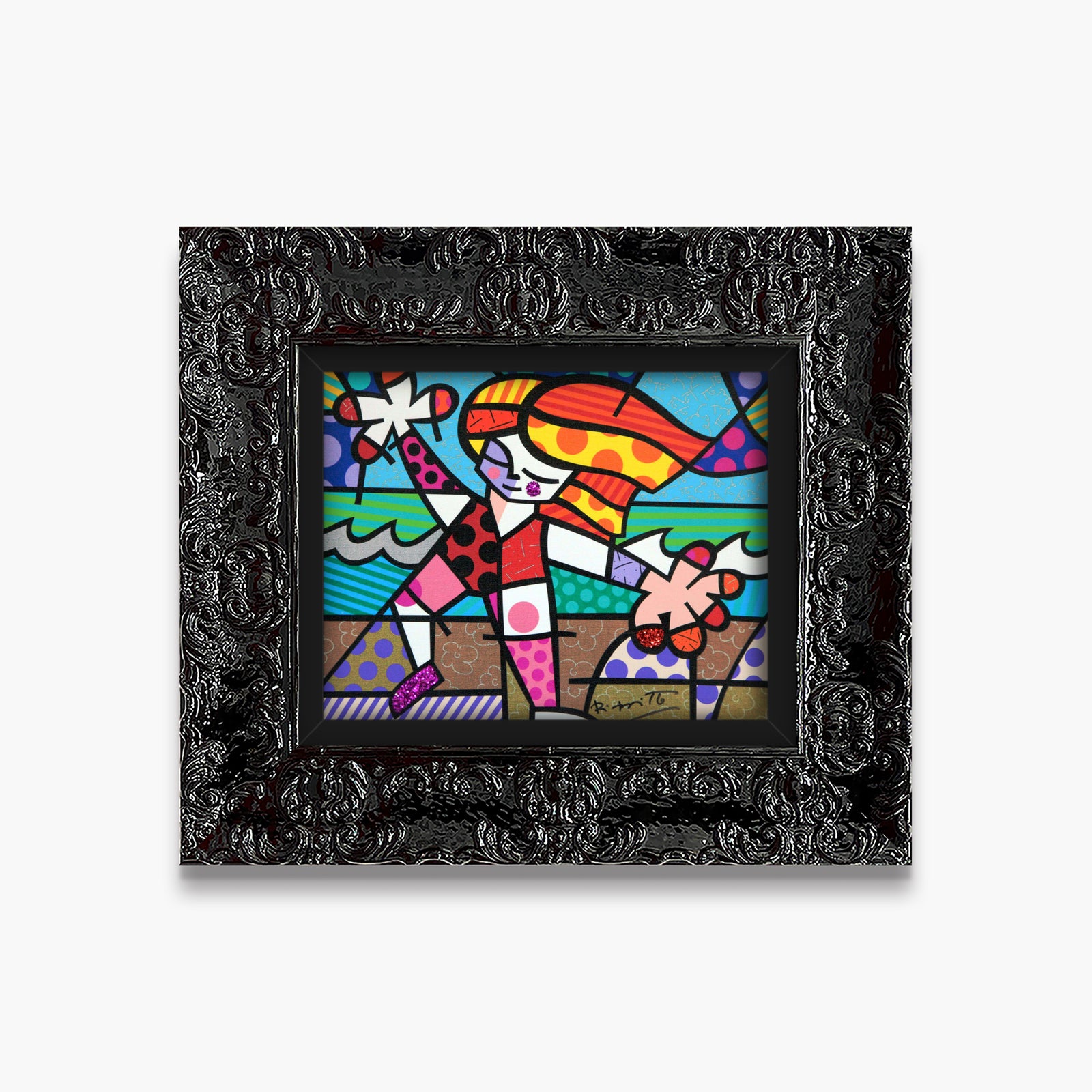 Romero Britto golden beach limited edition print contemporary pop art piece