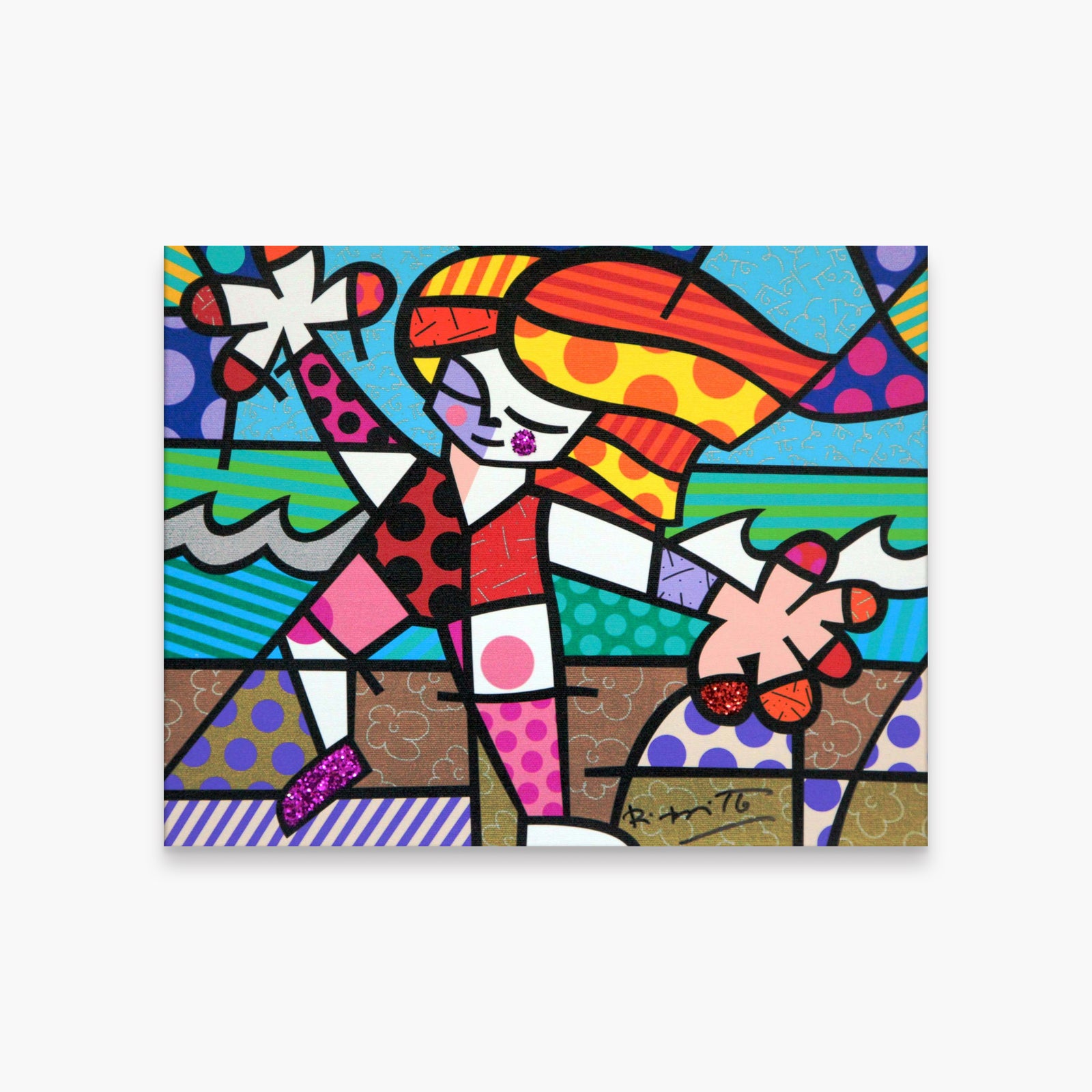 Romero Britto golden beach limited edition print colorful pop art design