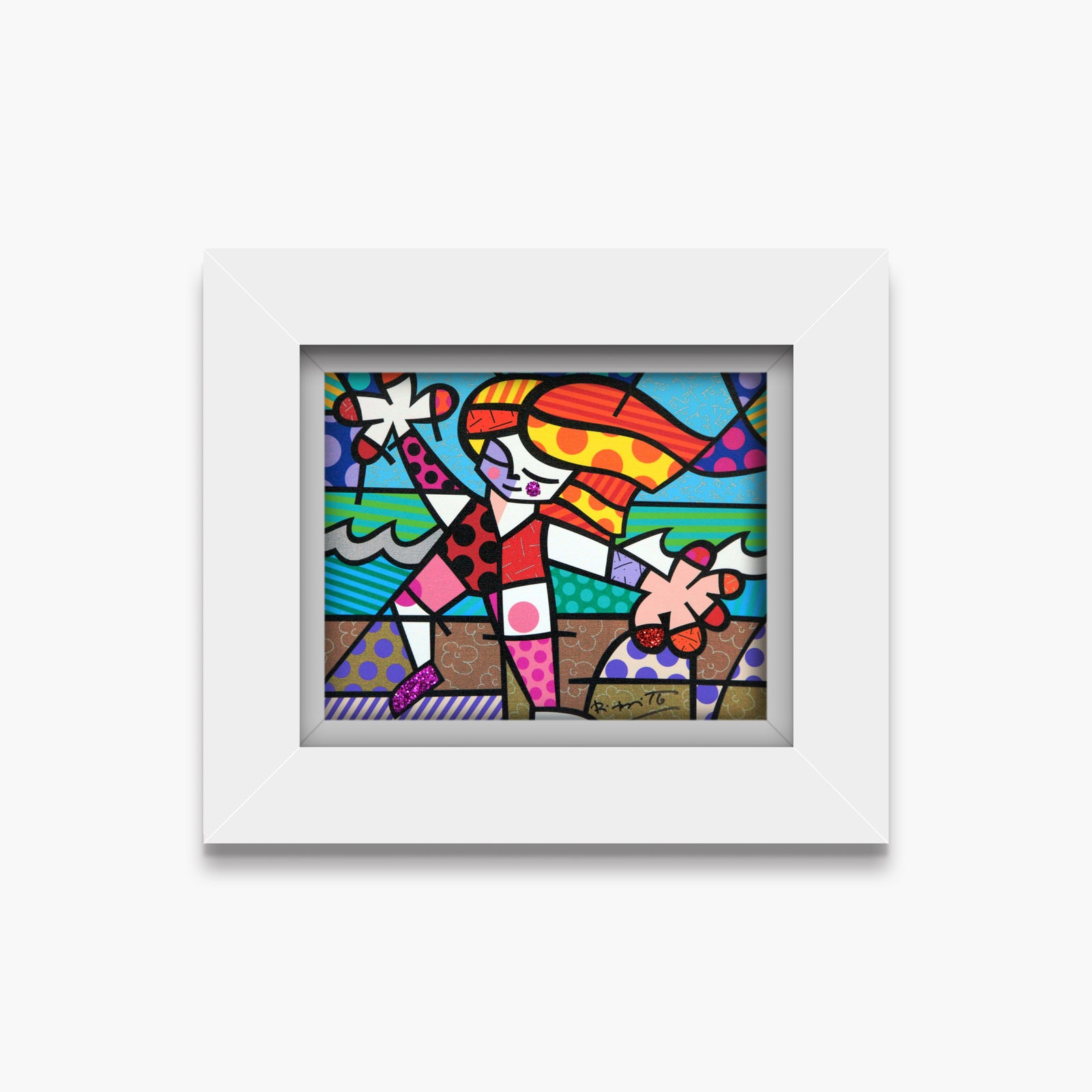 Romero Britto golden beach limited edition print contemporary pop art piece