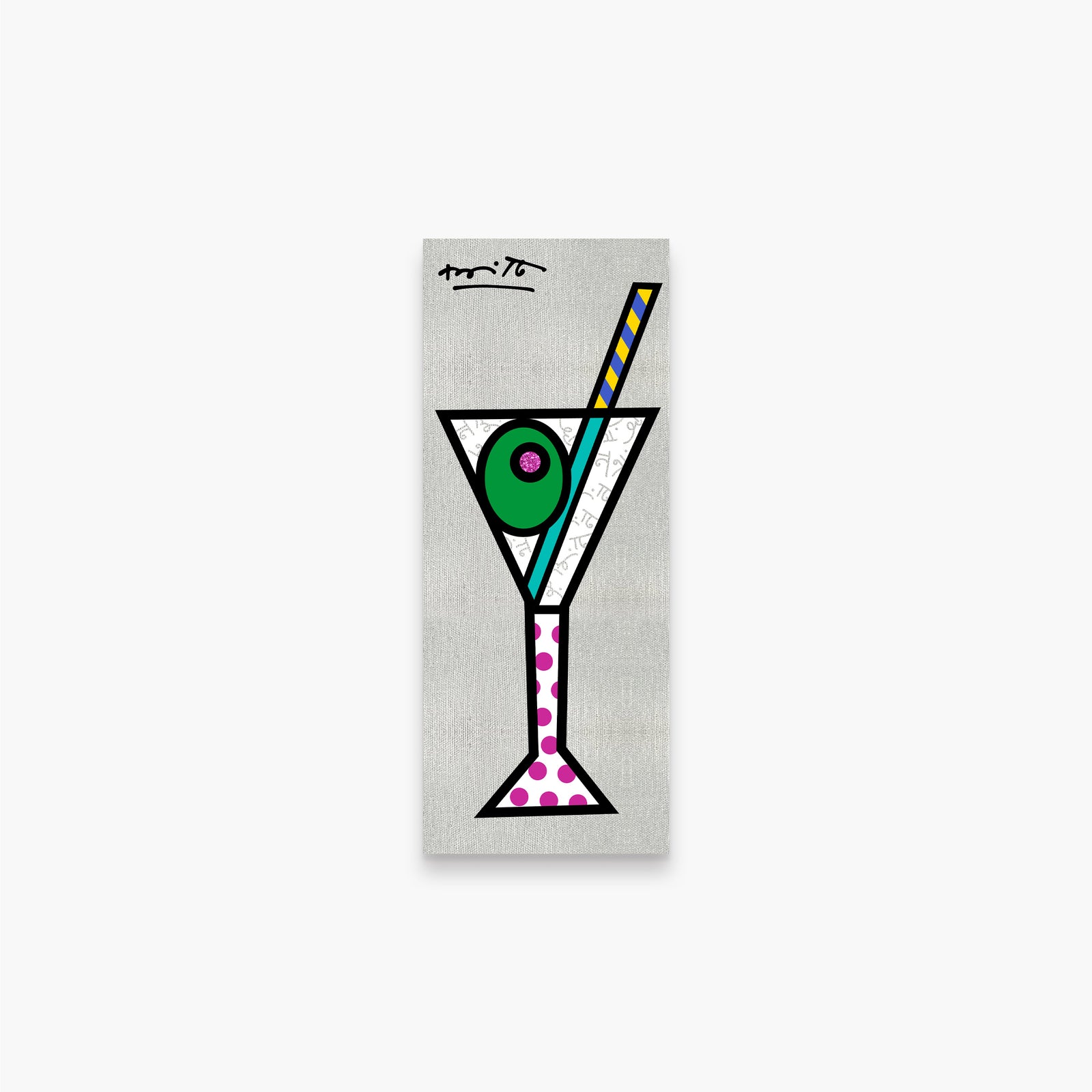 Romero Britto silver martini limited edition print colorful pop art design