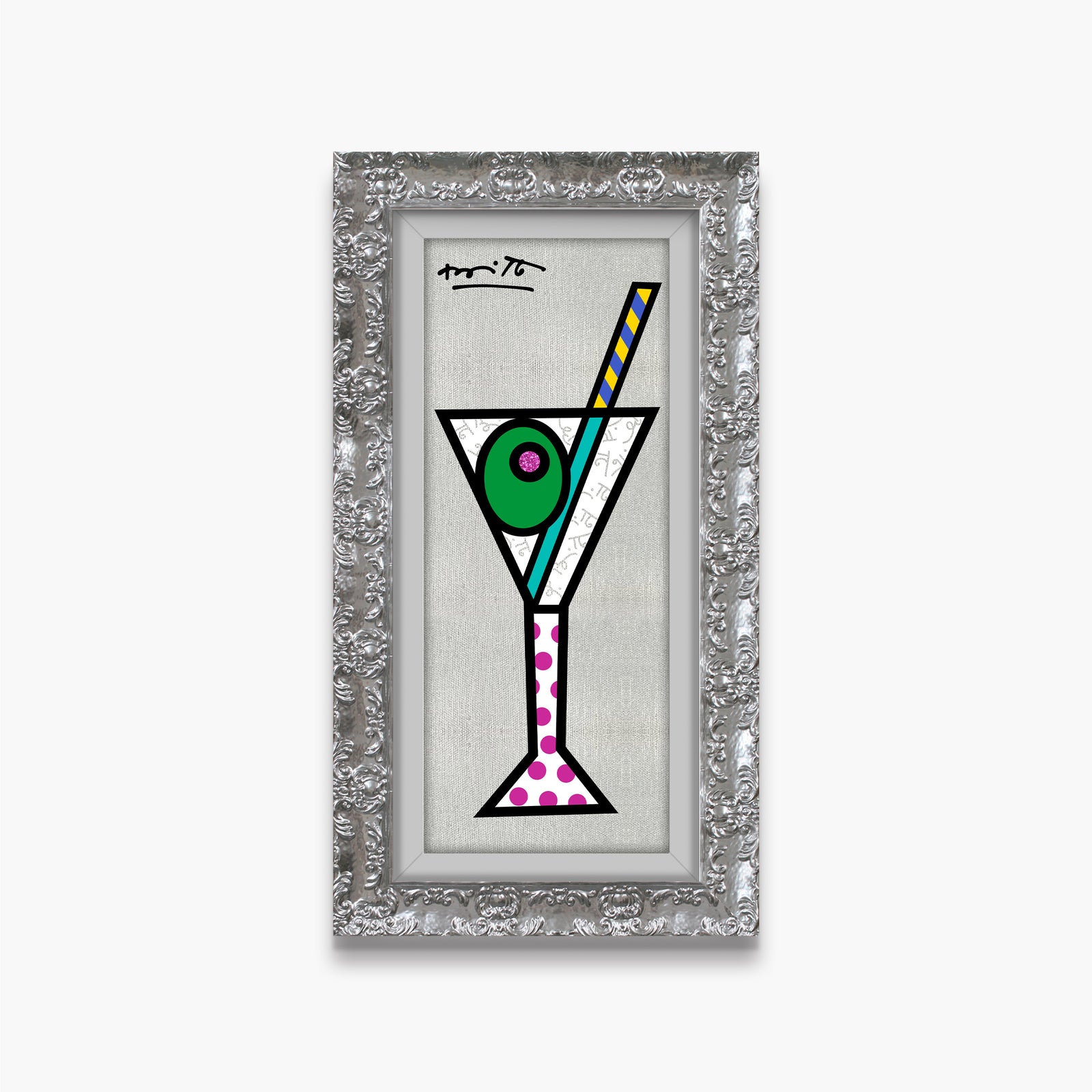 Romero Britto silver martini limited edition print colorful pop art design