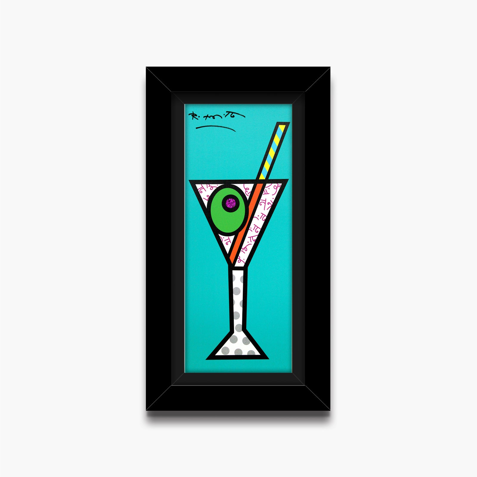Romero Britto turquoise martini limited edition print colorful pop art design