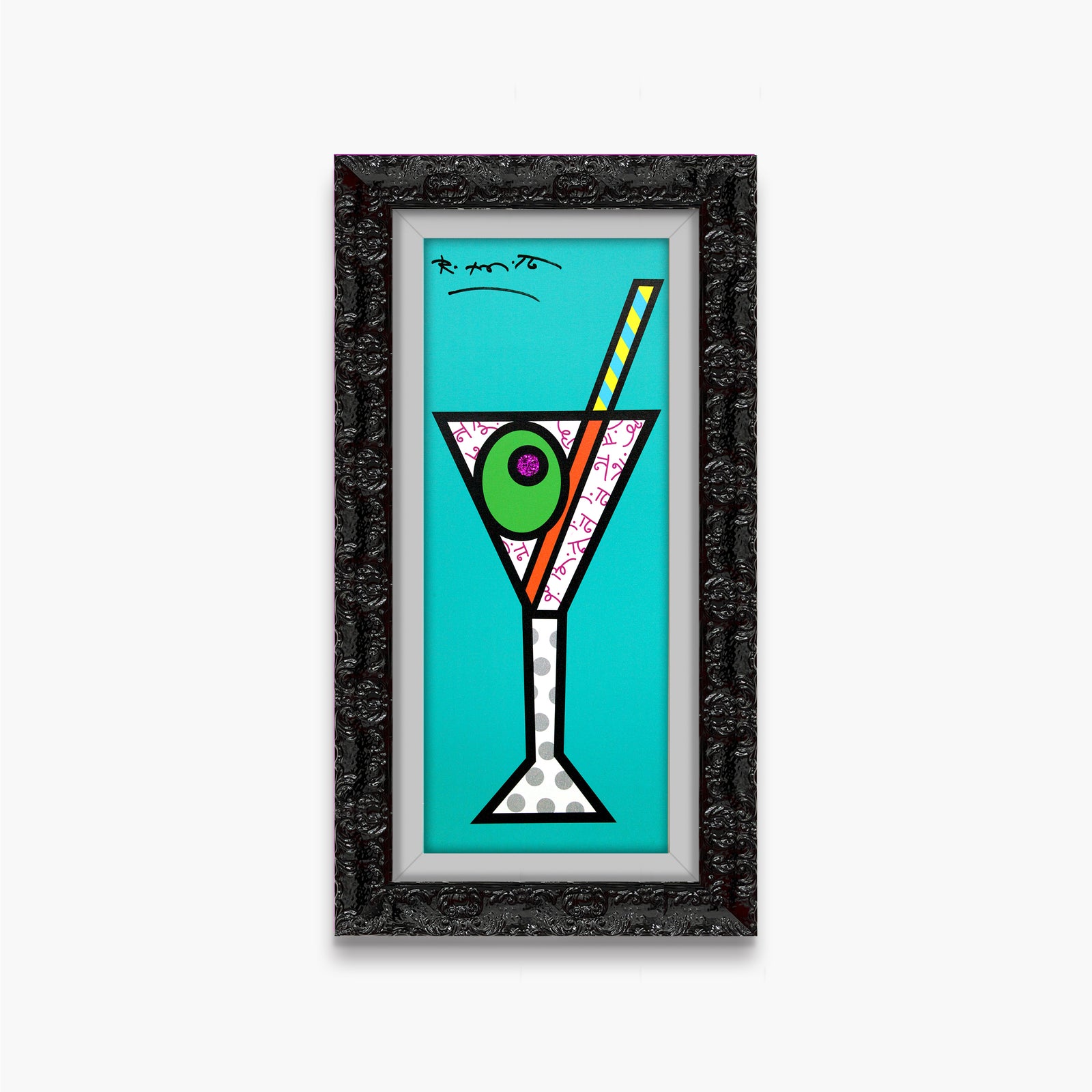 Romero Britto turquoise martini limited edition print colorful pop art design