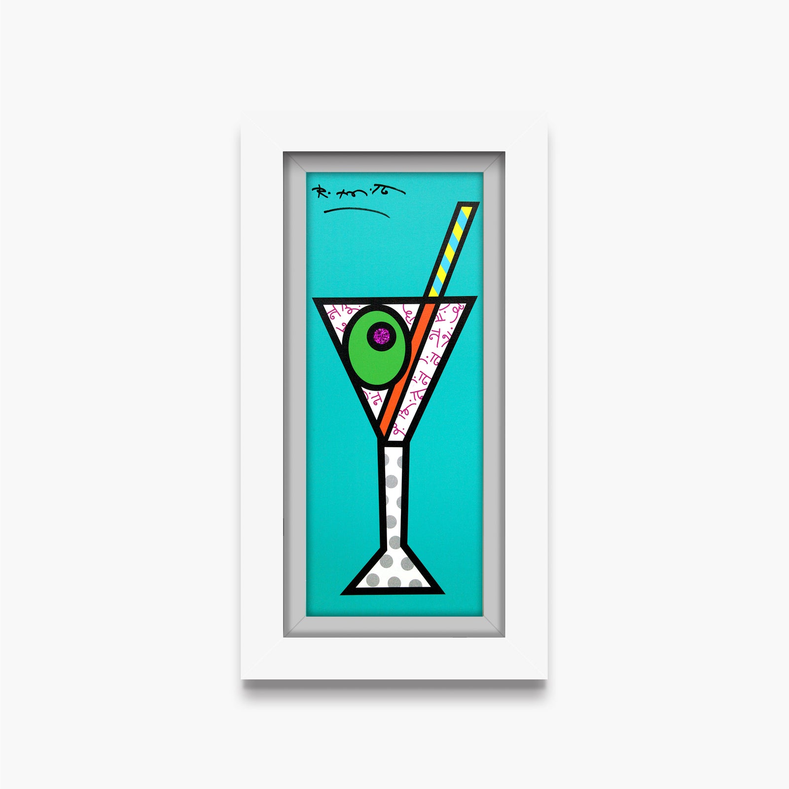 Romero Britto turquoise martini limited edition print contemporary pop art piece