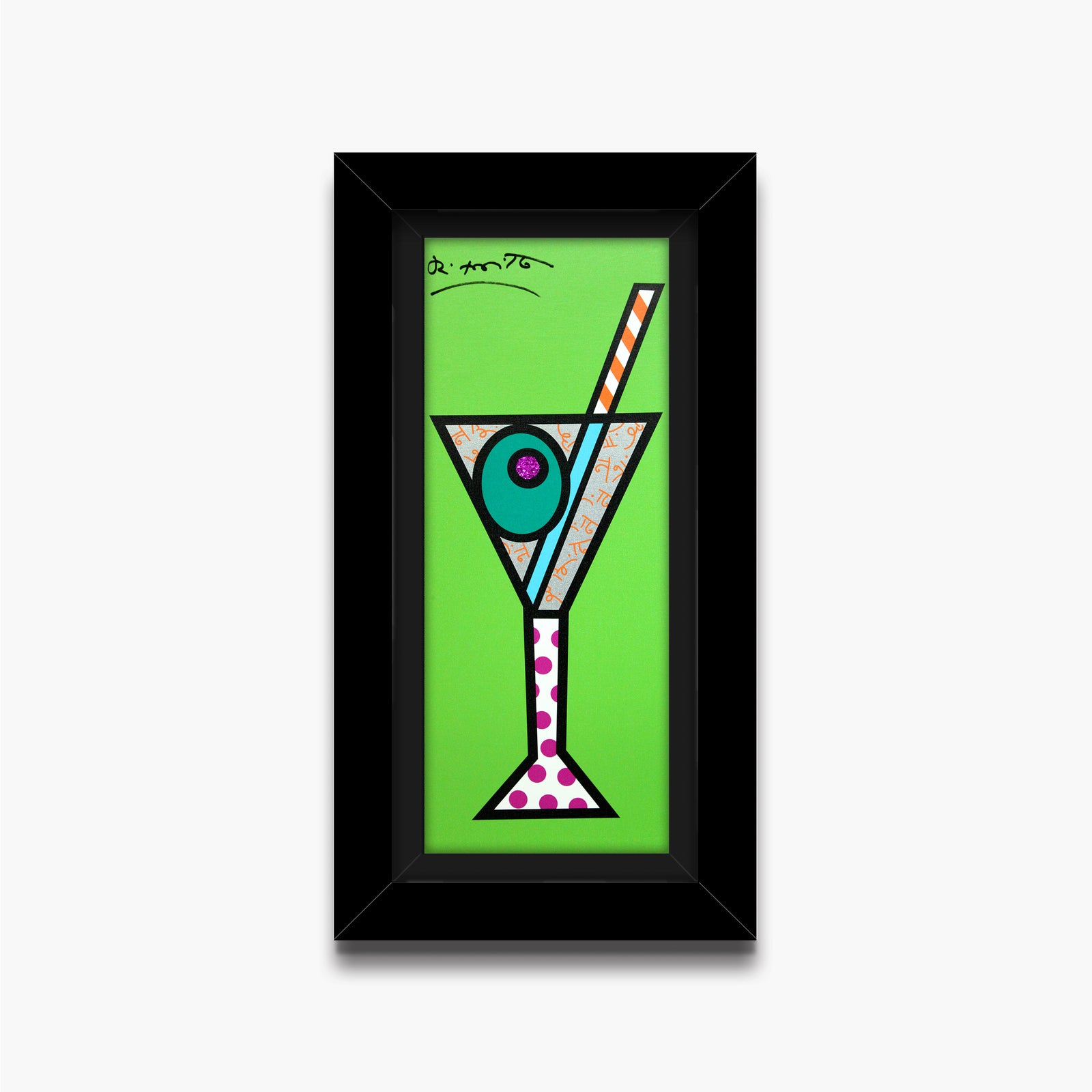Romero Britto green martini limited edition print colorful pop art design