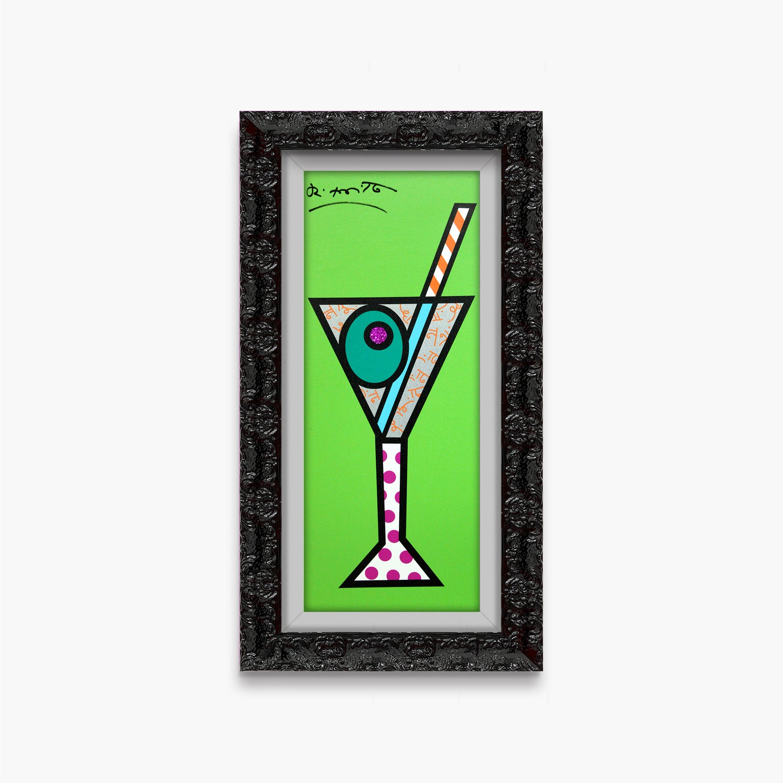 Romero Britto green martini limited edition print contemporary pop art piece