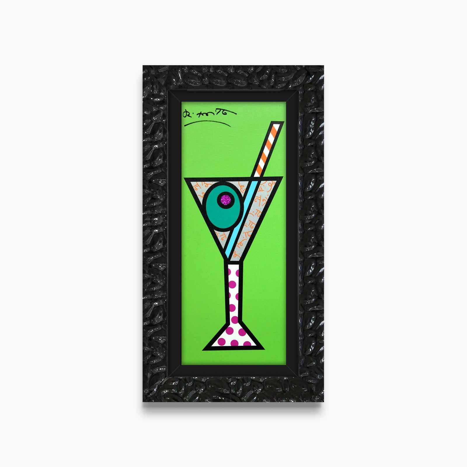 Romero Britto green martini limited edition print colorful pop art design