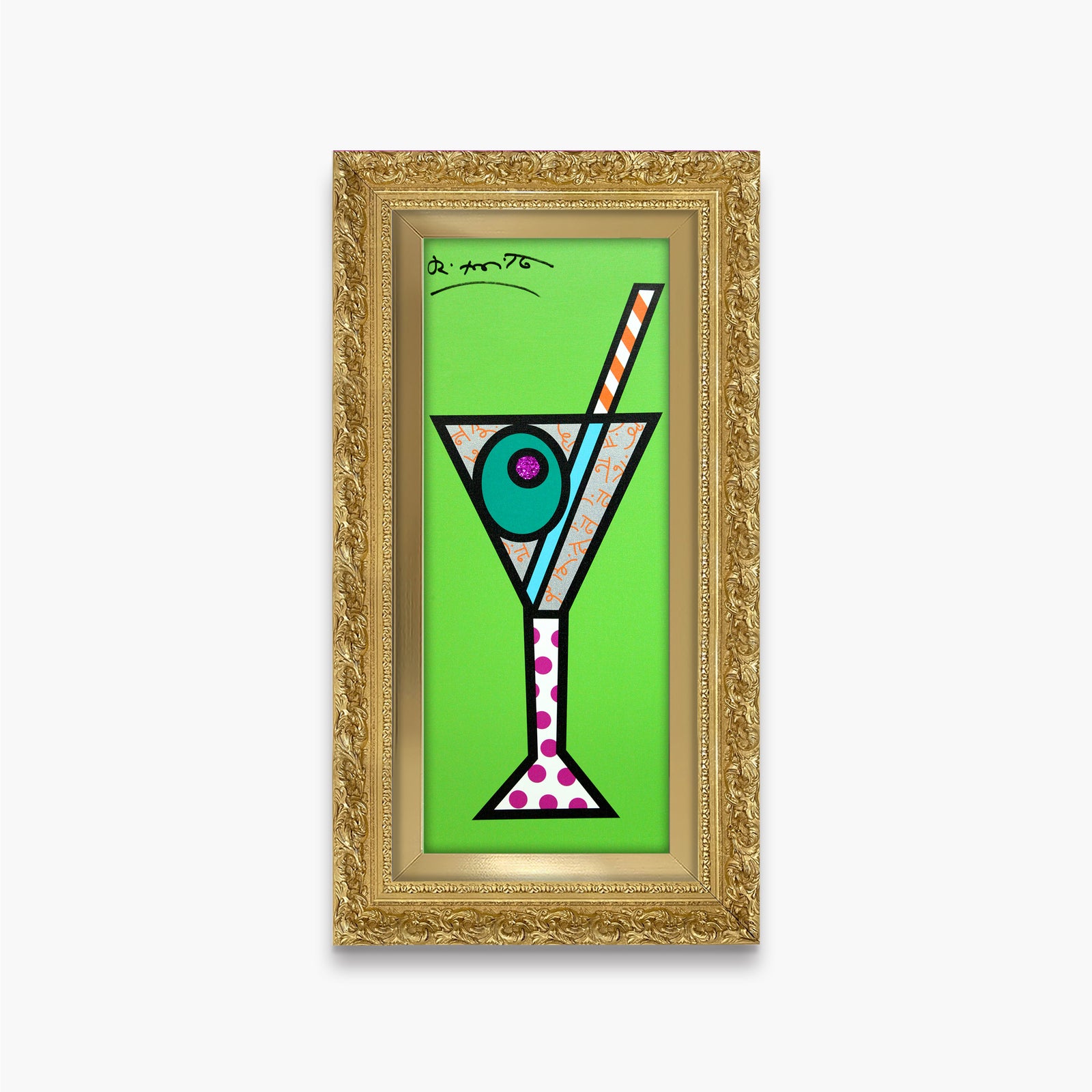 modern pop art green martini limited edition print vibrant home decor