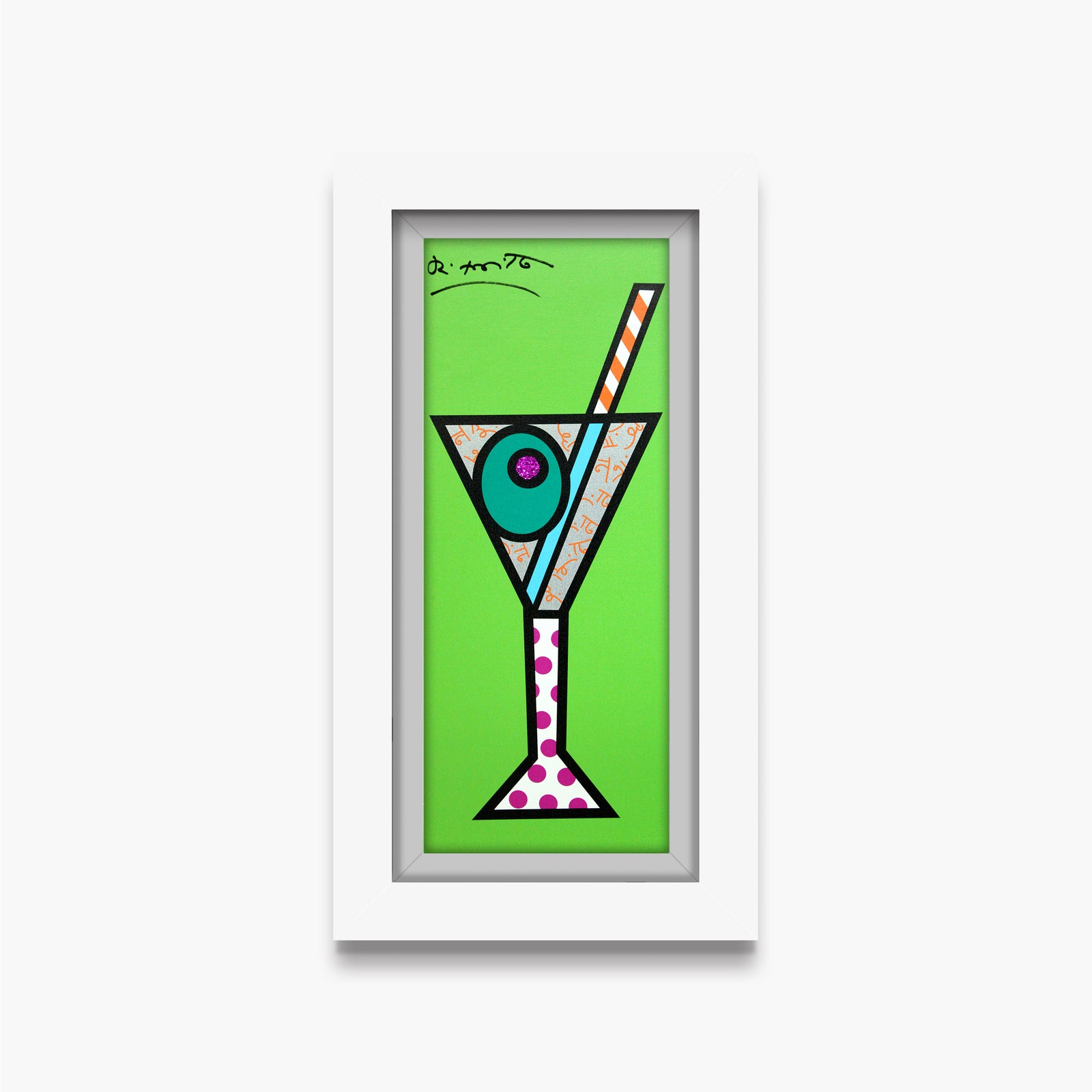 Romero Britto green martini limited edition print contemporary pop art piece