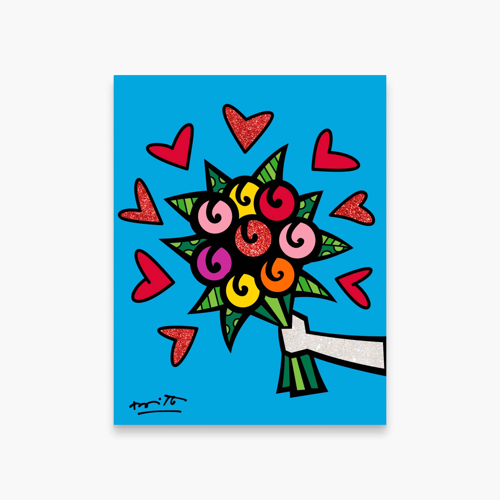 Romero Britto flowers are forever limited edition colorful pop art design