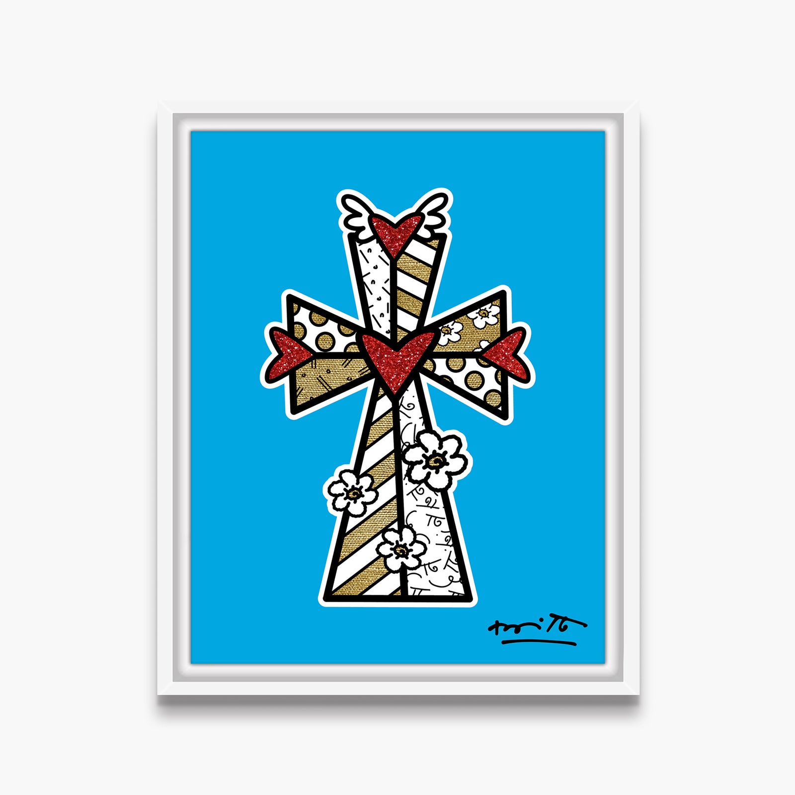 Romero Britto blessings blue limited edition print contemporary pop art piece