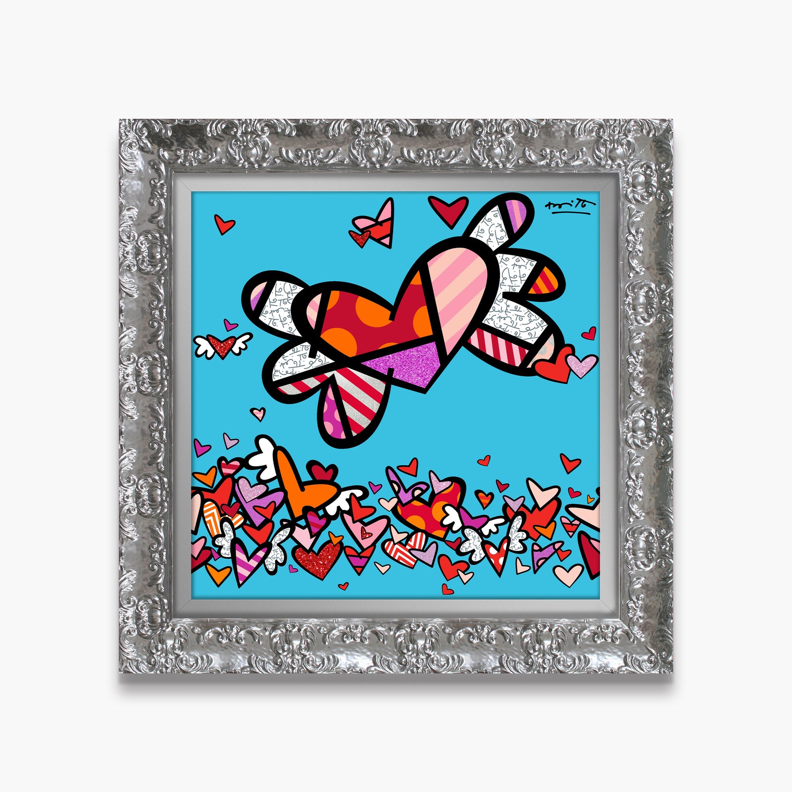 Romero Britto flow ii hearts limited edition contemporary pop art piece