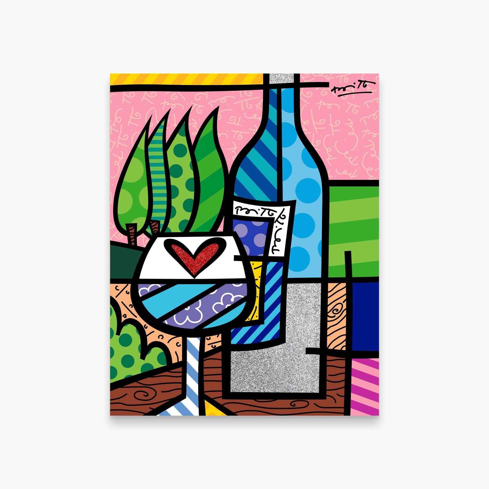 Romero Britto to happiness limited edition print colorful pop art design