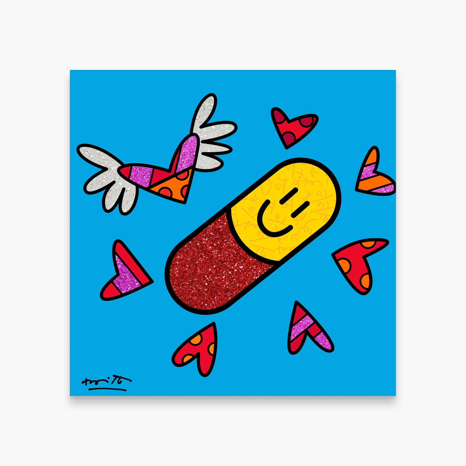 Romero Britto happy pill limited edition print colorful pop art design