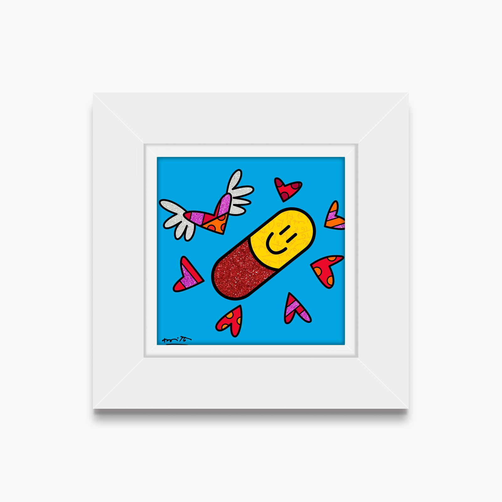 Romero Britto happy pill limited edition print contemporary pop art piece