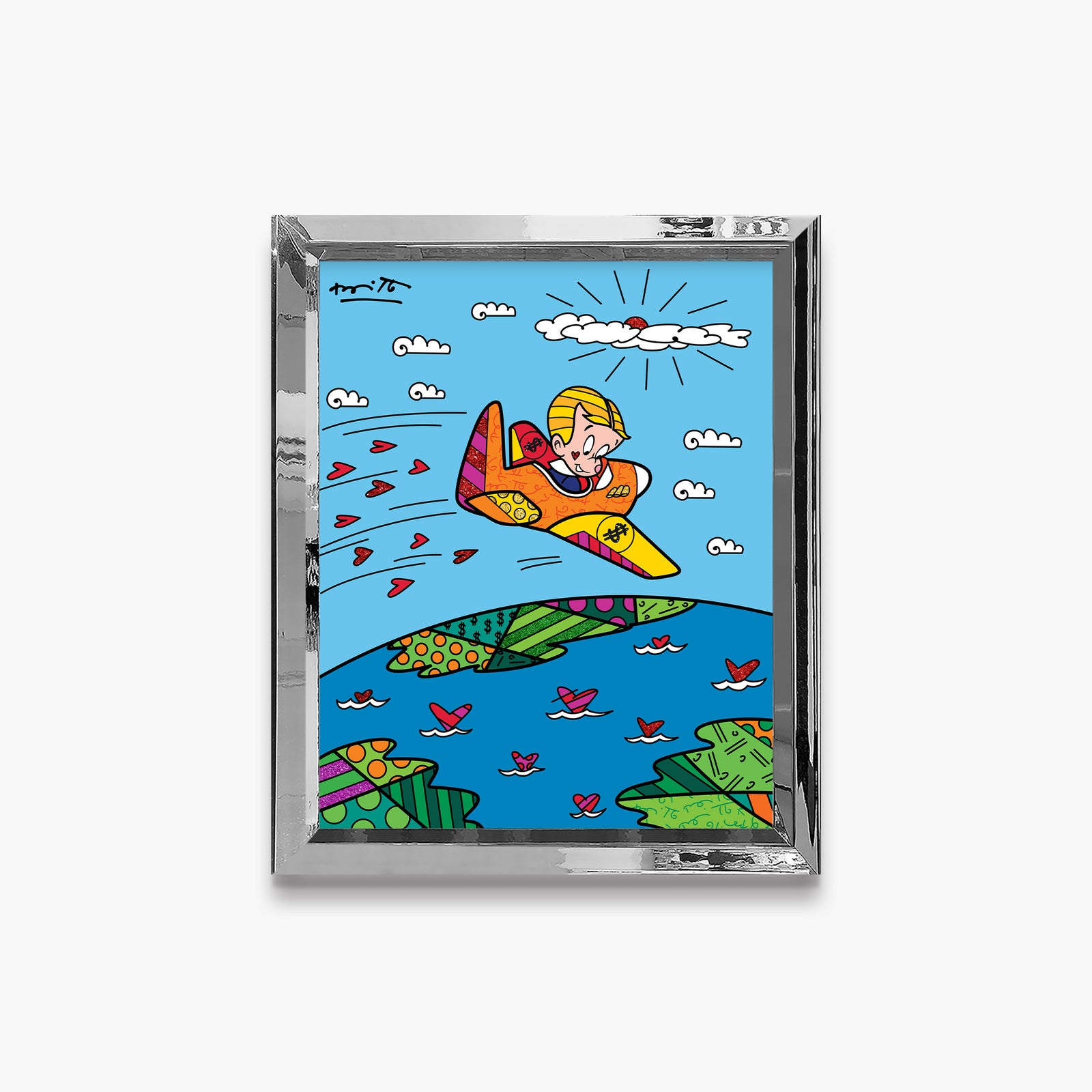 Romero Britto at the top richie rich contemporary pop art piece