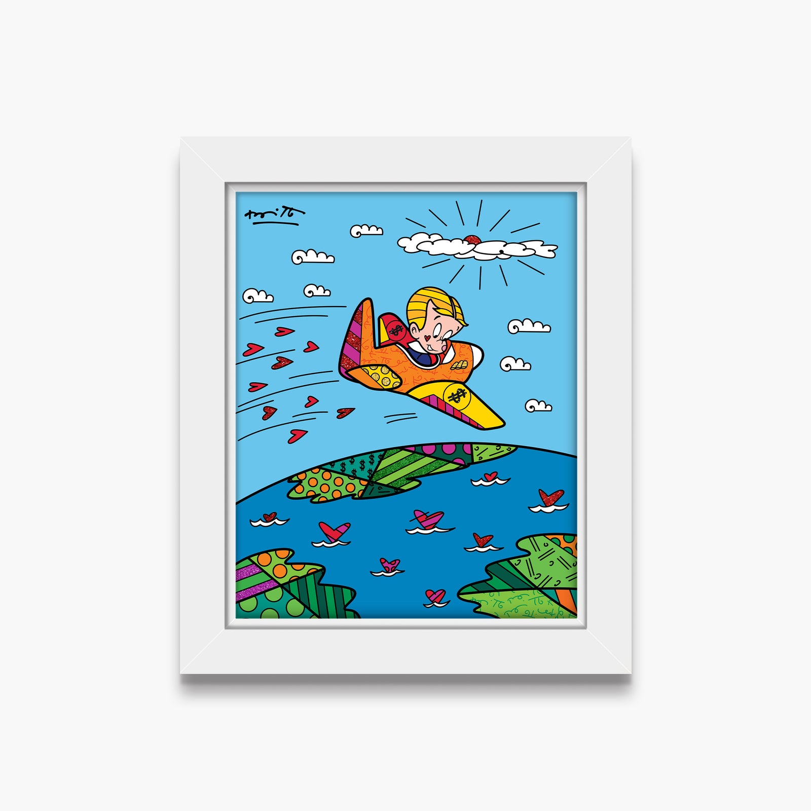 Romero Britto at the top richie rich contemporary pop art piece