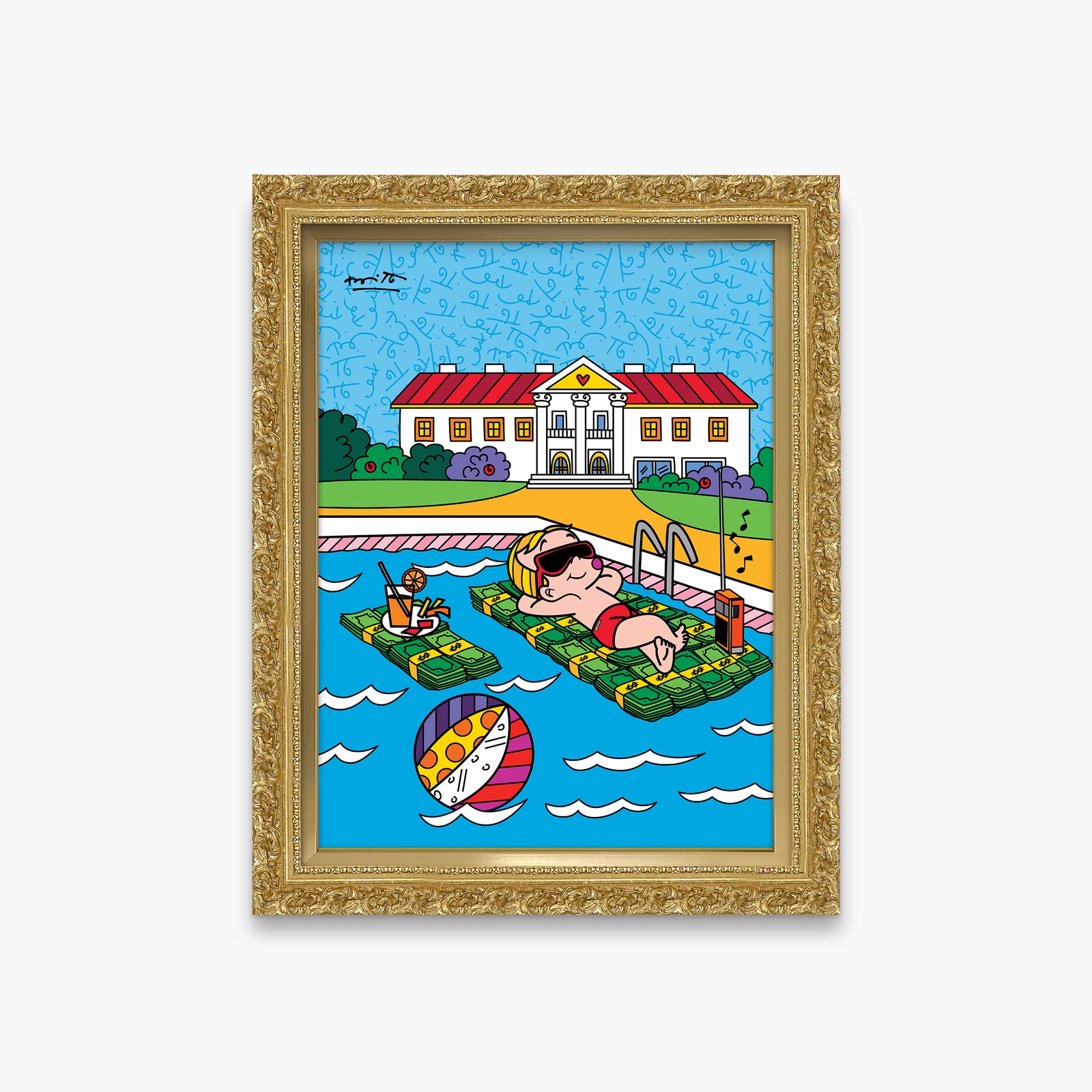 Romero Britto life is good richie rich contemporary pop art piece